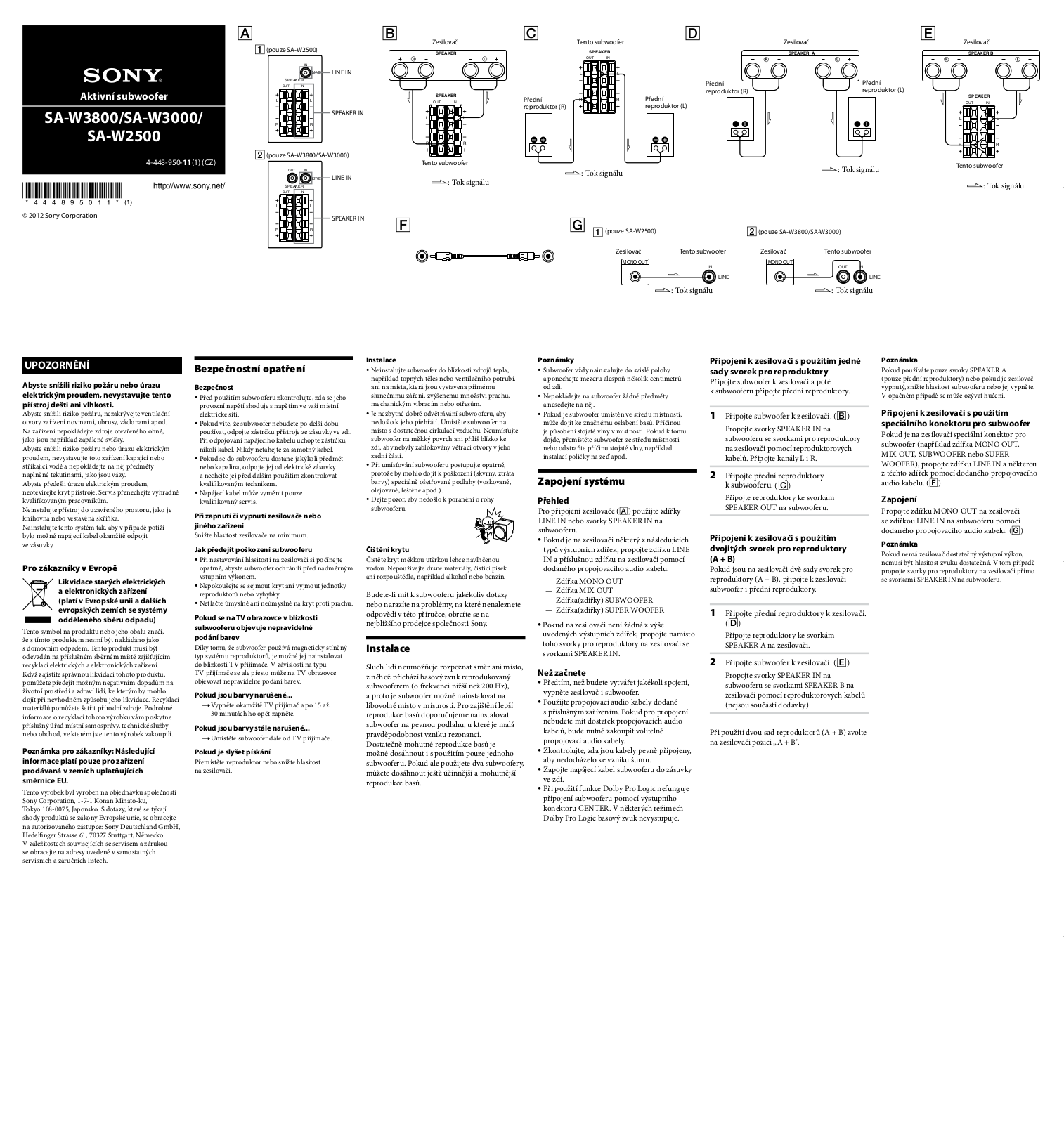 Sony SA-W3800, SA-W2500, SA-W3000 User Manual