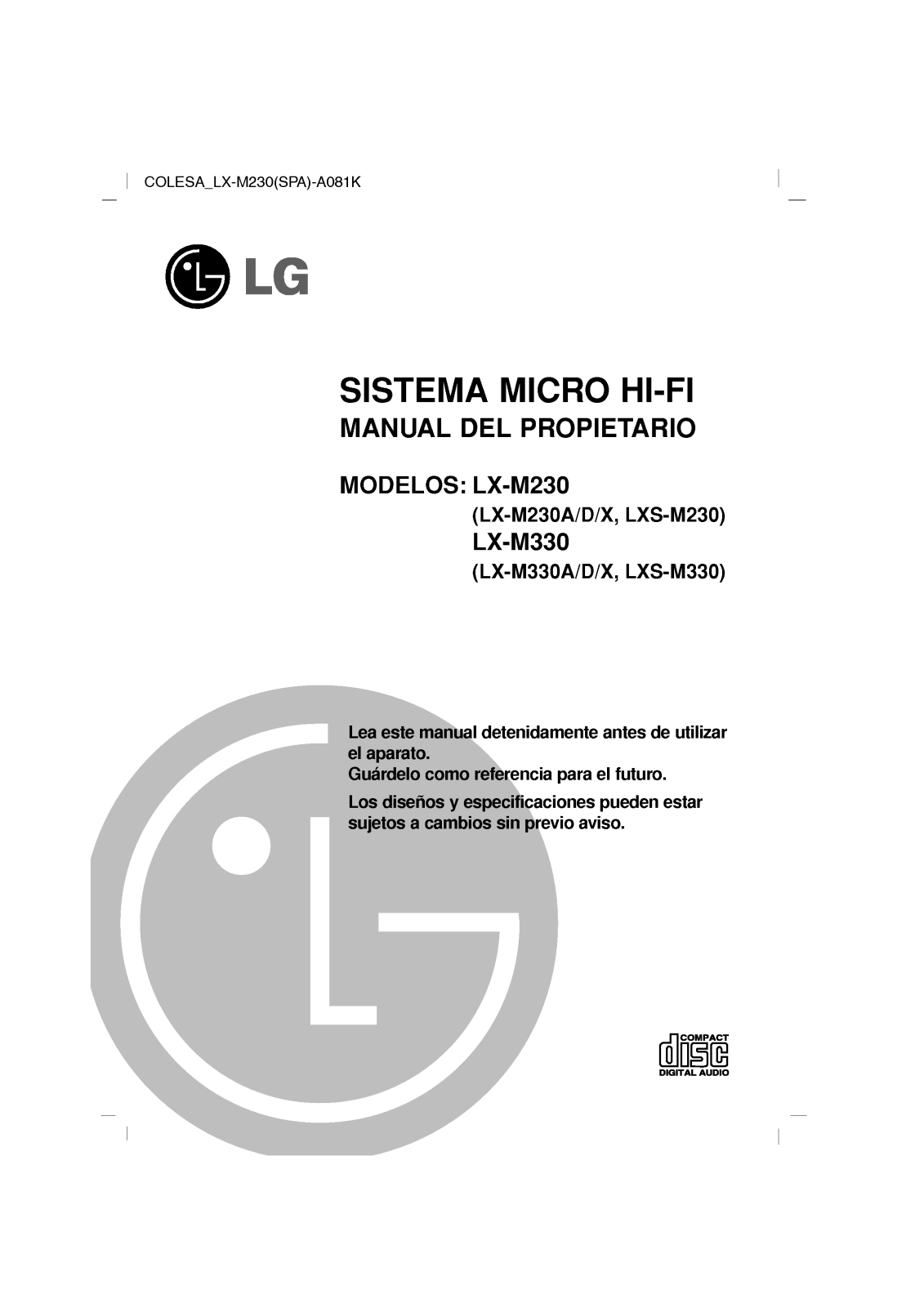 LG LX-M230, LXS-M230, LX-M330, LXS-M330 Service Manual