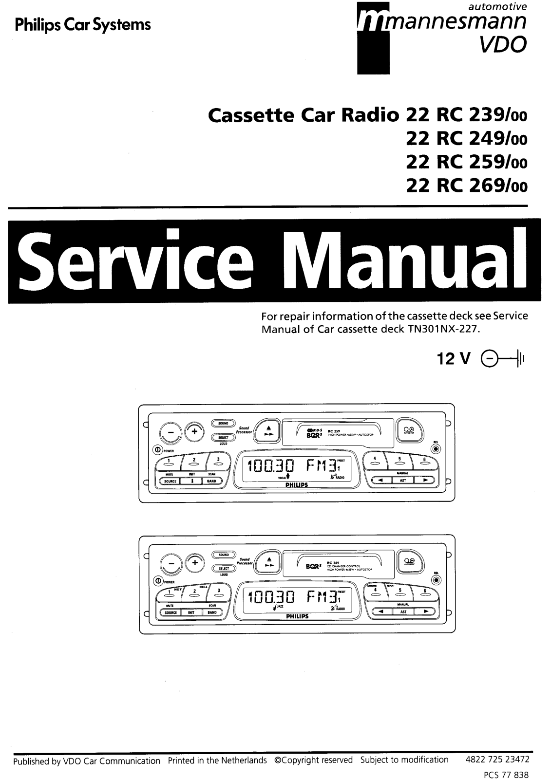Philips RC-239, RC-249, RC-259, RC-269 Service manual