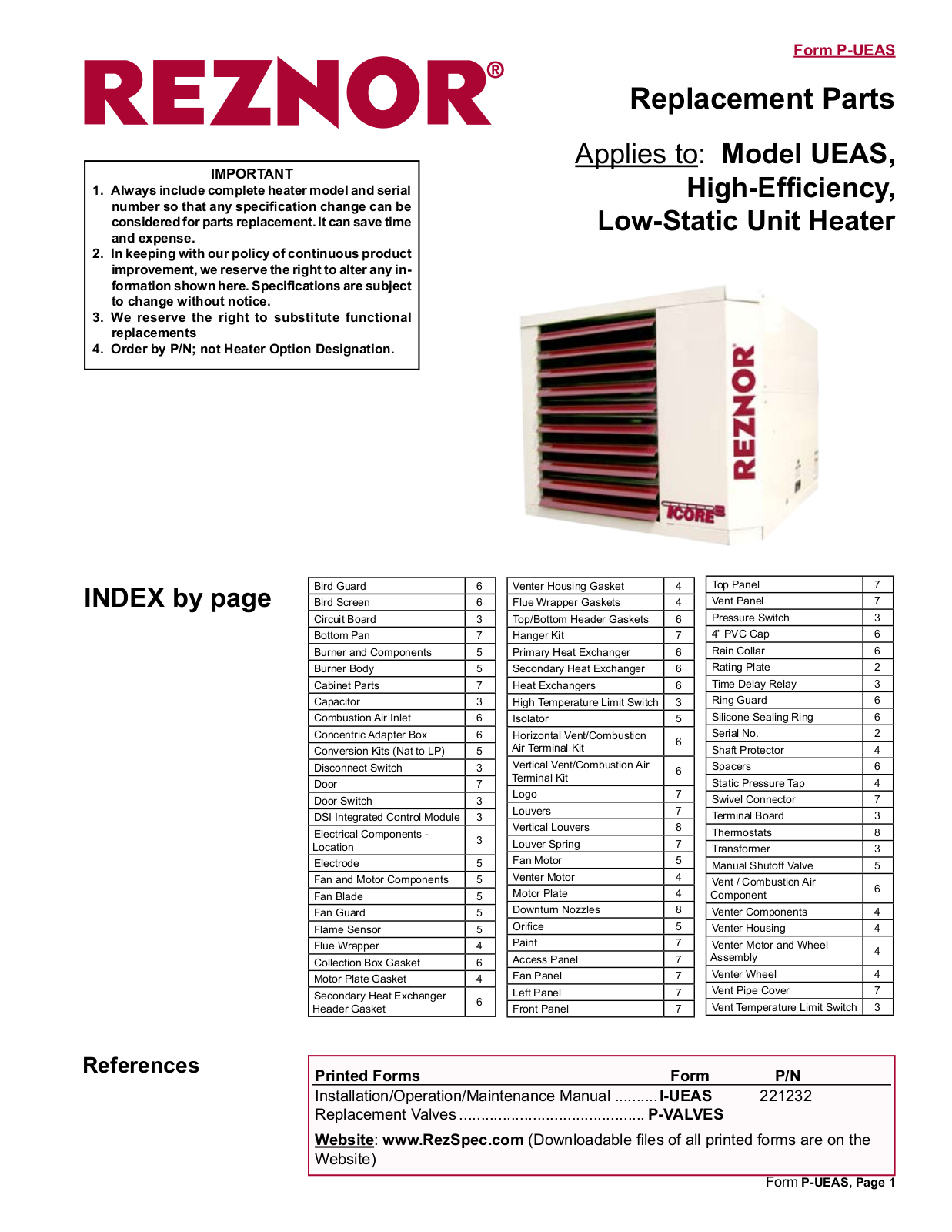 Reznor Vertical Vent Kit User Manual