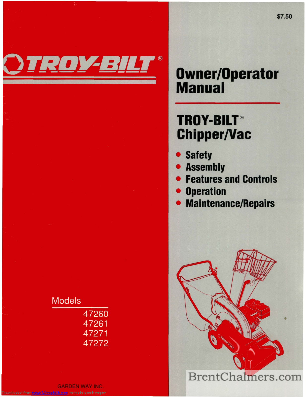 Troy-Bilt 47260, 47261, 47271, 47272 Owner/operator Manua - ManualMachine.com