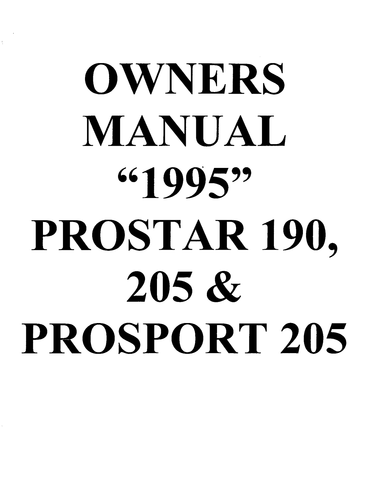 Mastercraft PROSTAR 190, PROSTAR 205, PROSPORT 205 owners Manual