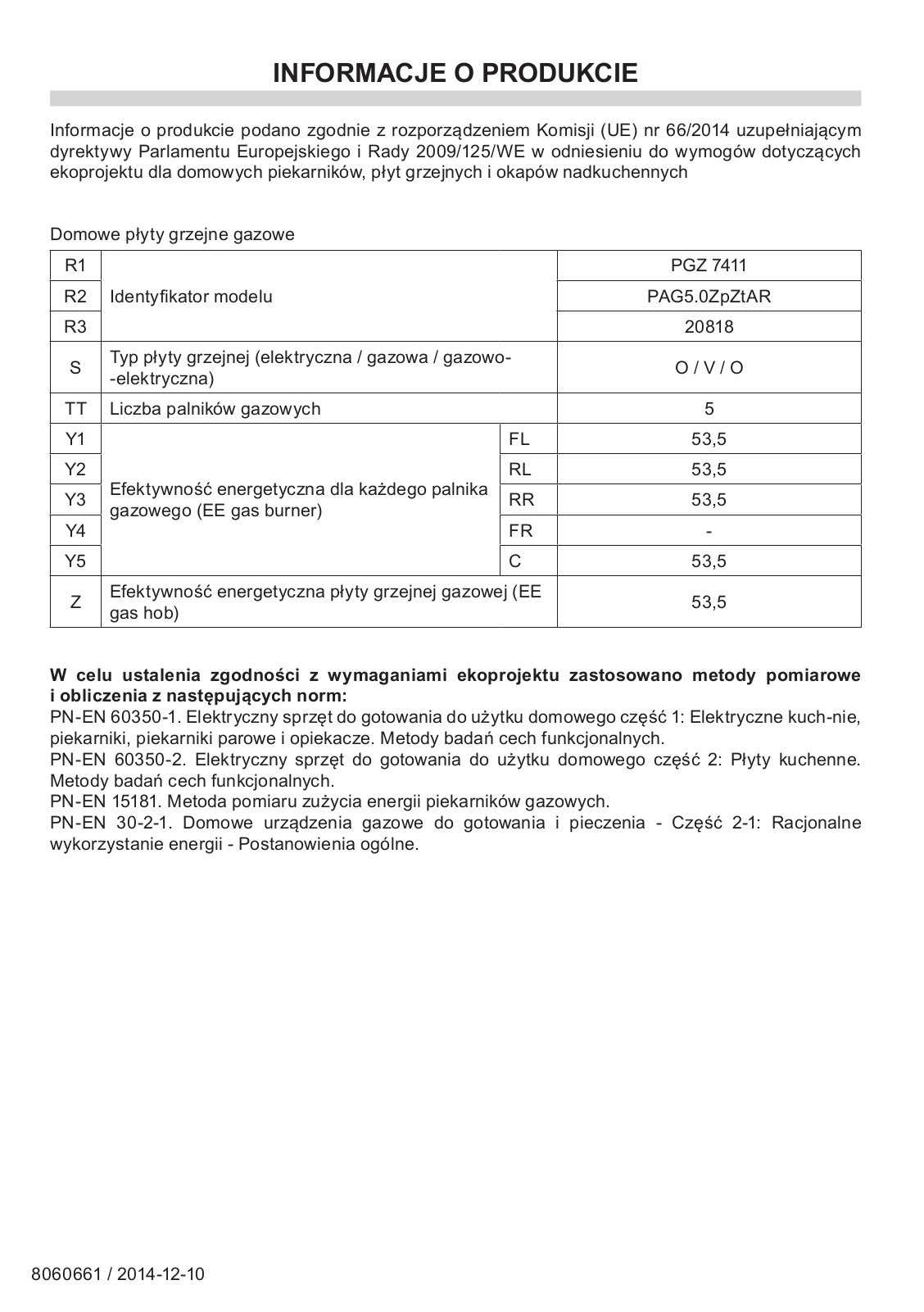 Amica PGZ 7411 User Manual