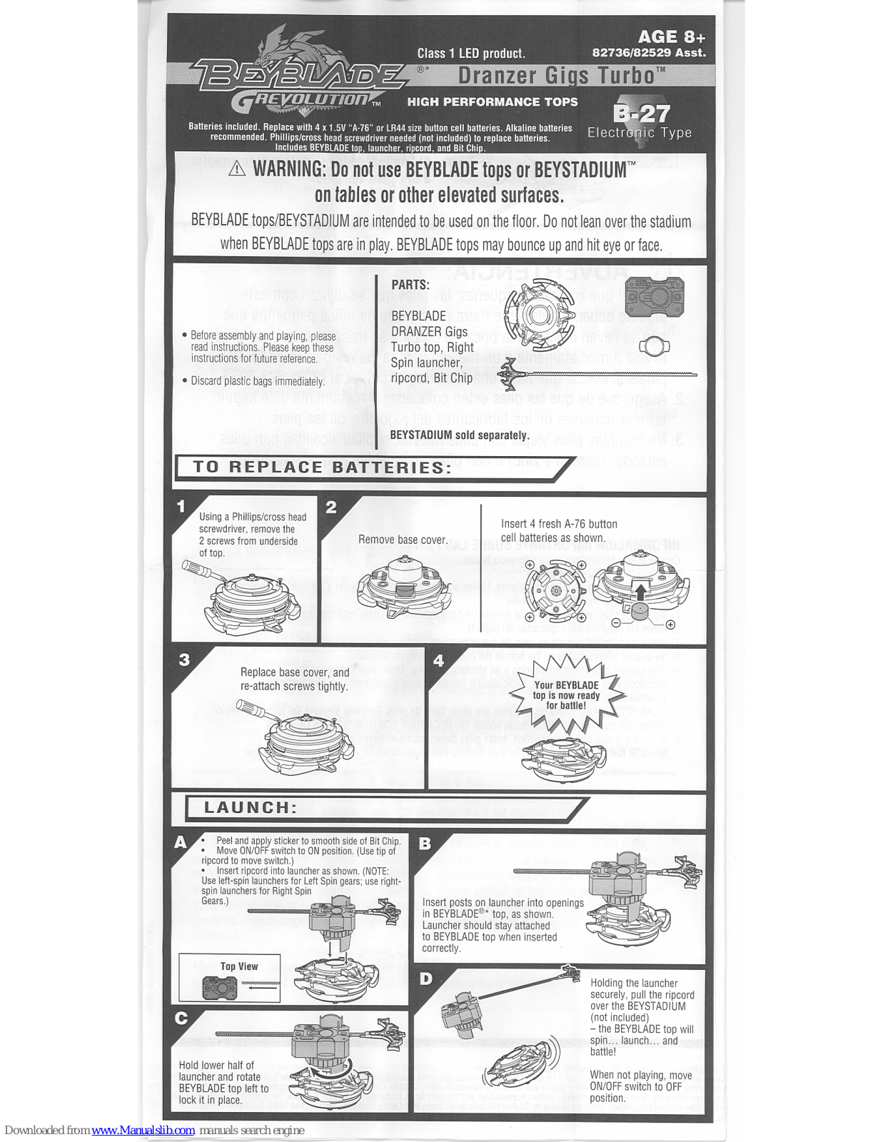 Beyblade Dranzer Gigs Turbo, 82736, 82529, B-27 Instructions Manual - ManualMachine.com