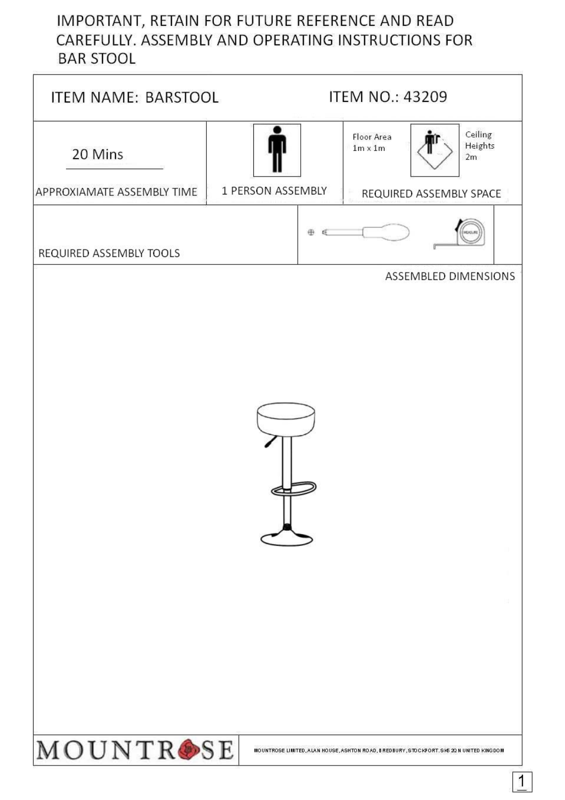 Mountrose 43209 Instruction manual