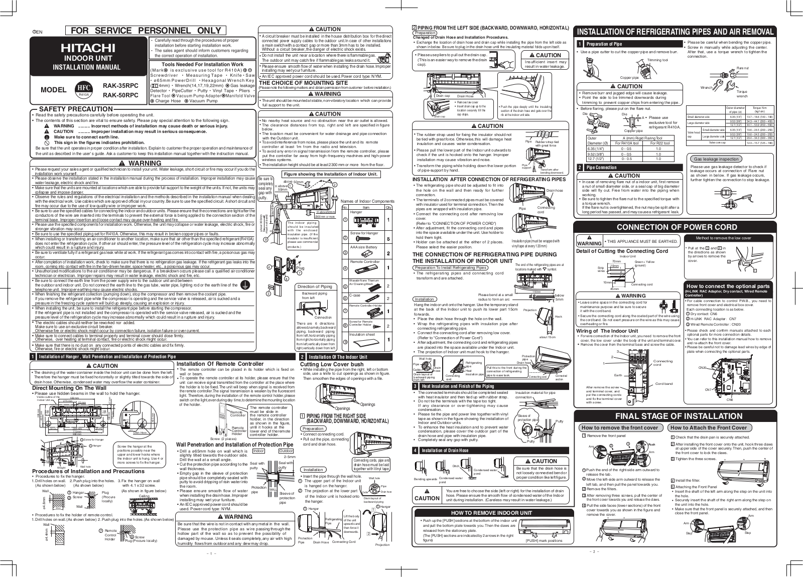 Hitachi RAK-35RPC, RAK-50RPC Installation manual