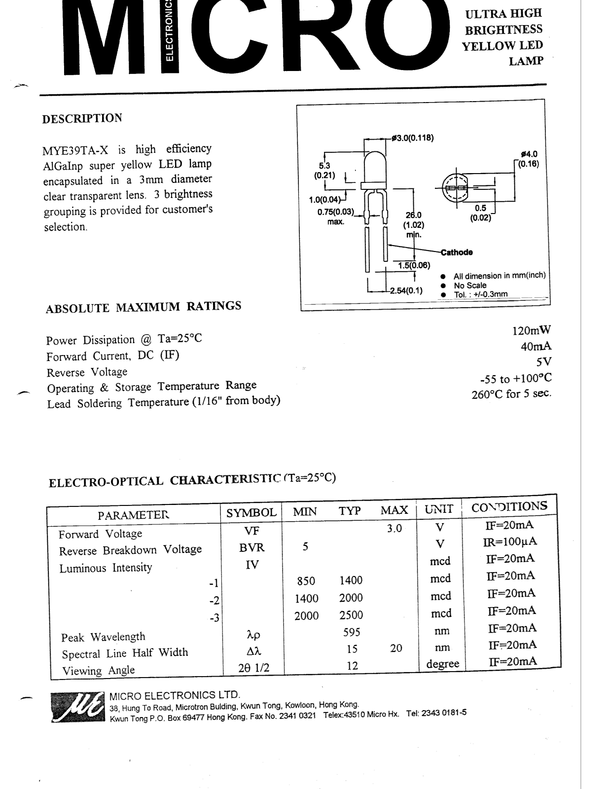 MICRO MYE39TA-2, MYE39TA-3, MYE39TA-1 Datasheet