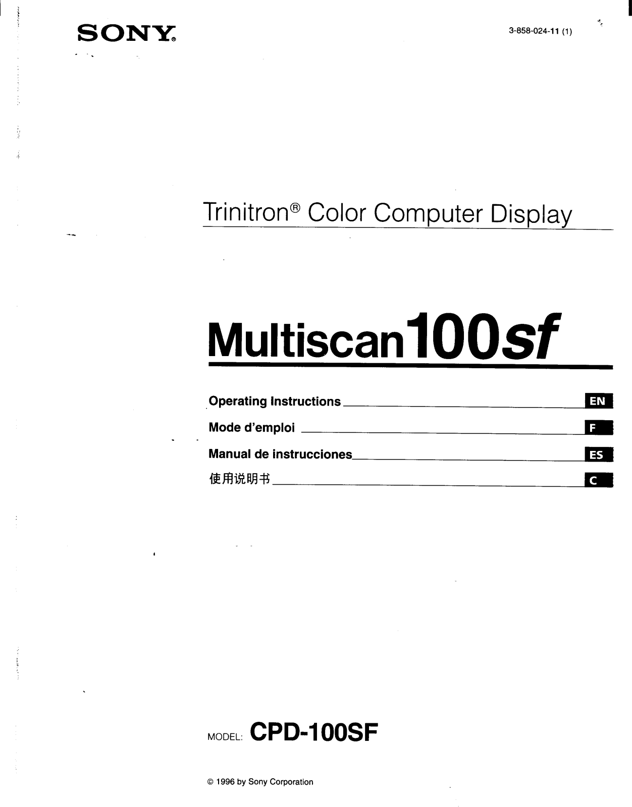 Sony CPD-100SF Operating Instructions