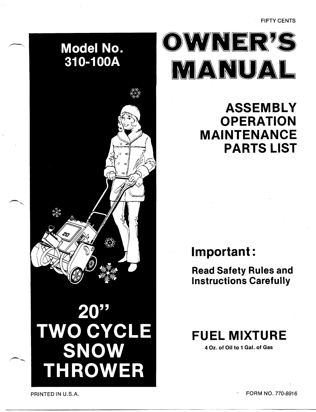 Mtd 310-100A owners Manual