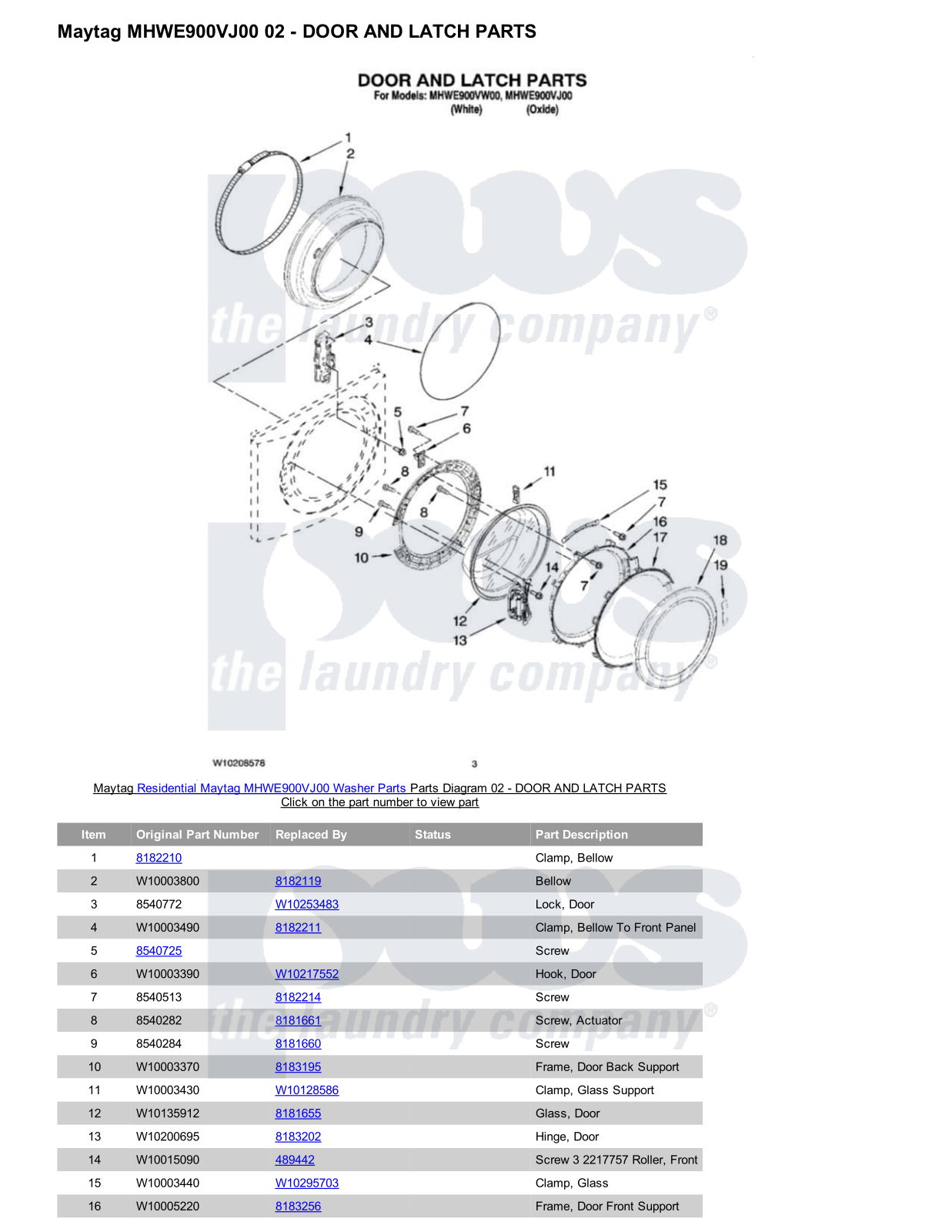 Maytag MHWE900VJ00 Parts Diagram