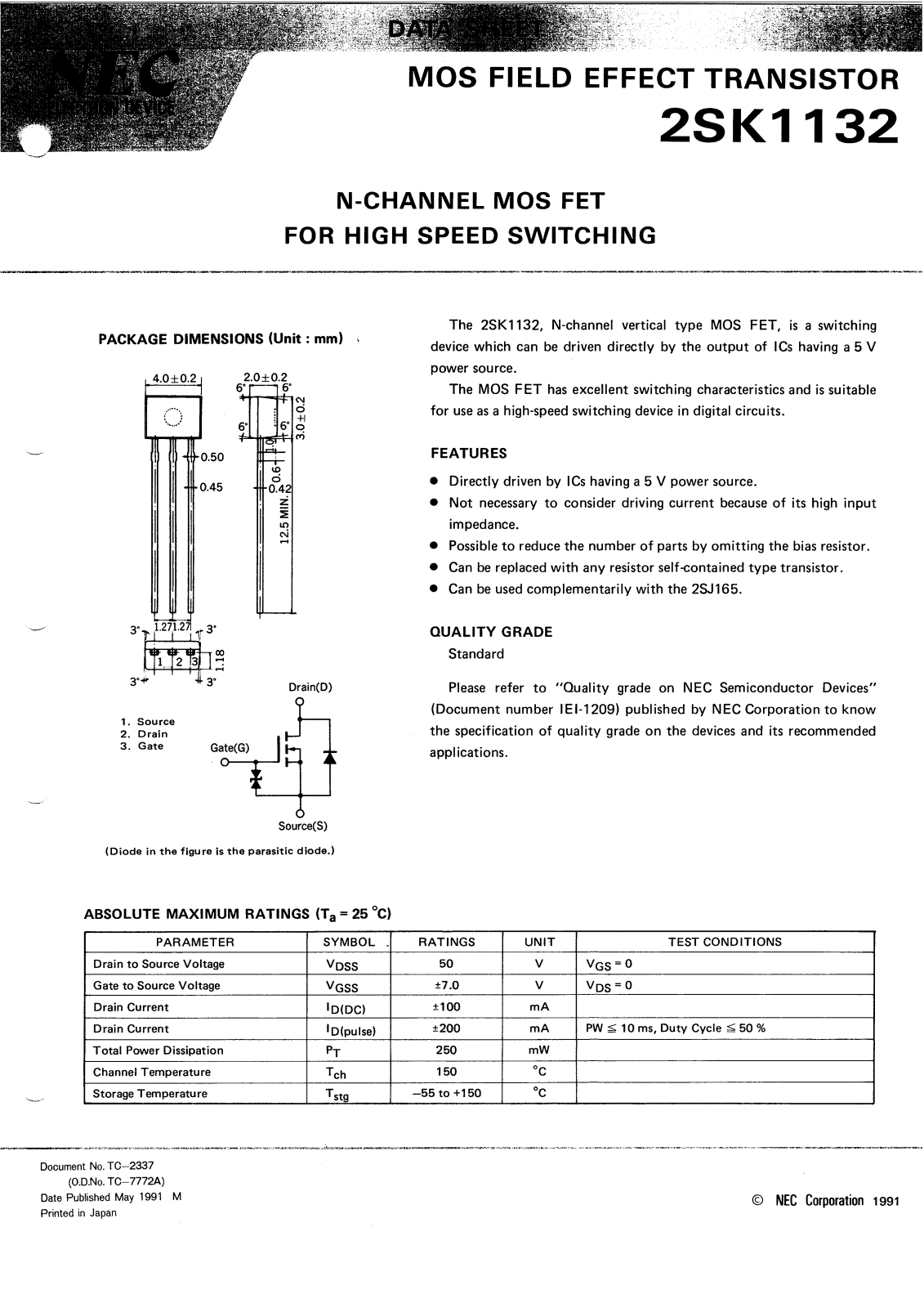 NEC 2SK1132 Technical data