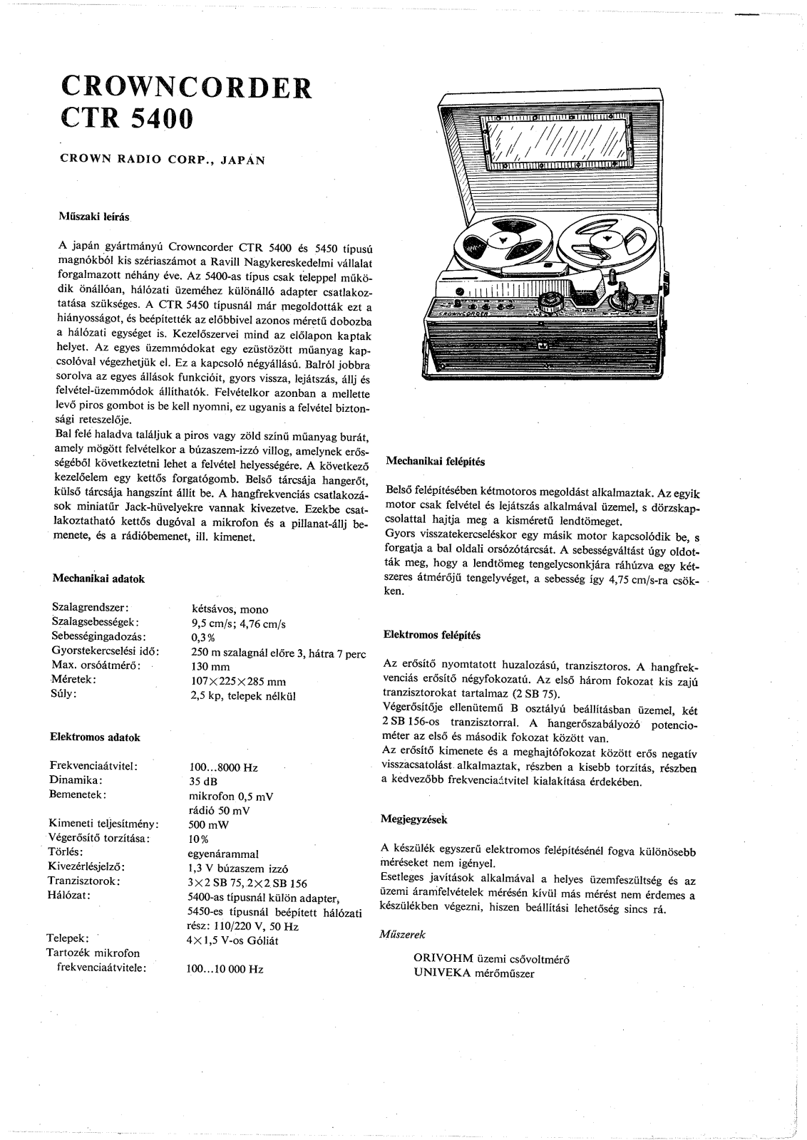 Crown CTR-5400 Schematic