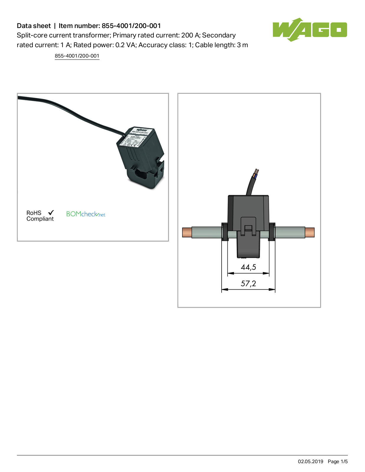 Wago 855-4001/200-001 Data Sheet