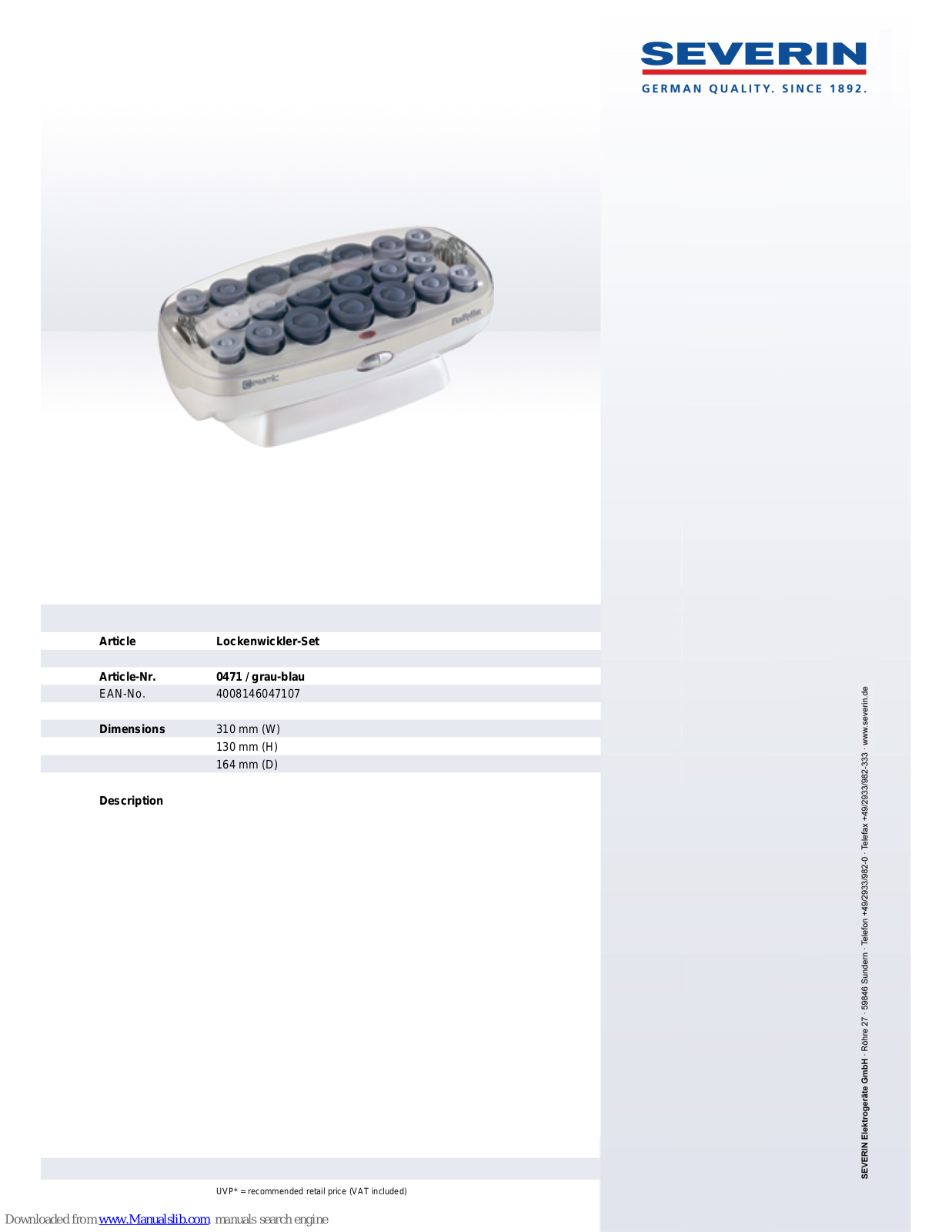 SEVERIN 471 Dimensions