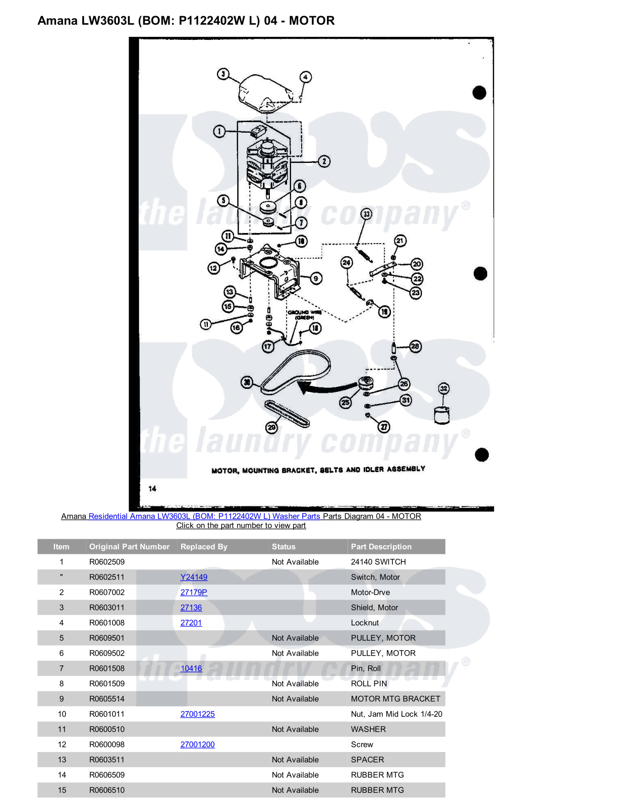 Amana LW3603L Parts Diagram