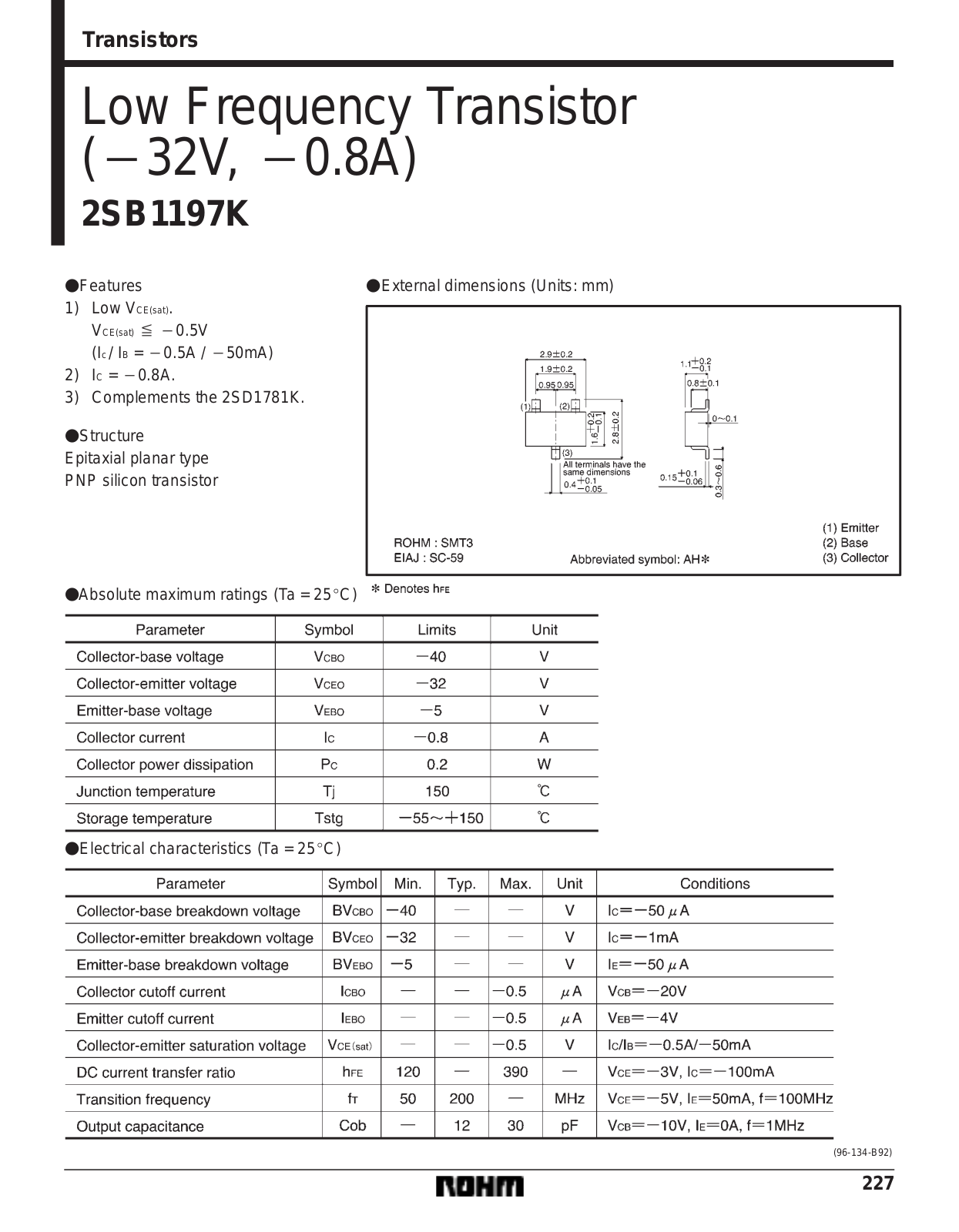 ROHM 2SB1197K Datasheet