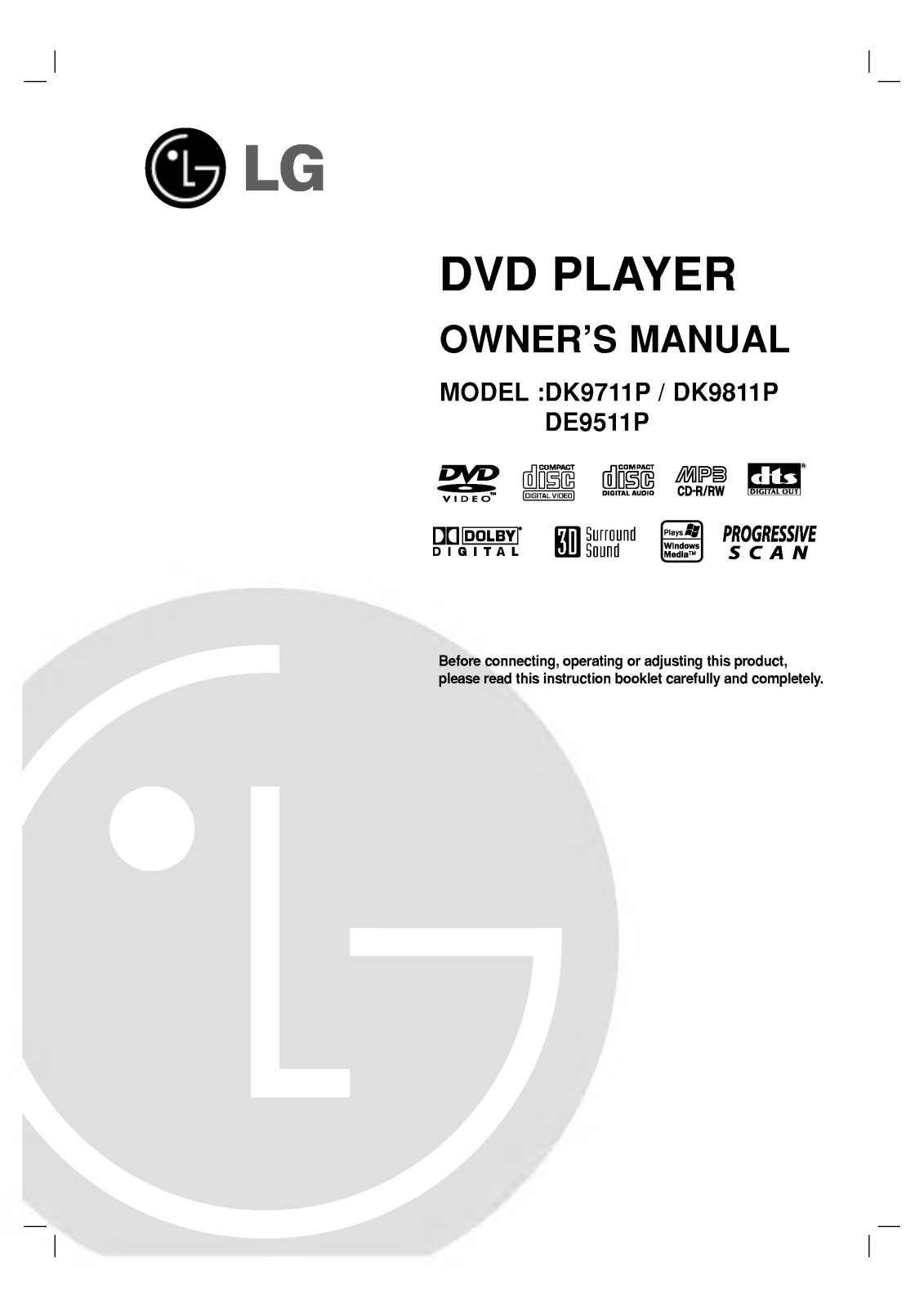 LG DV9821CPM Manual book