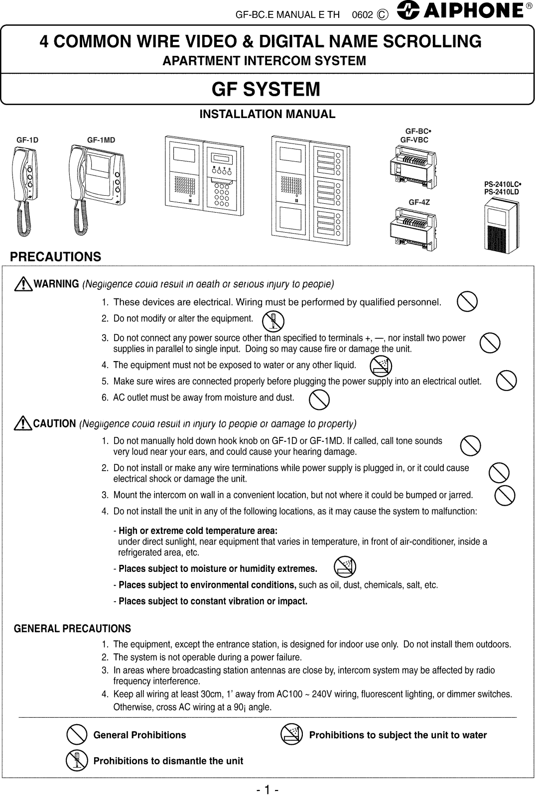 Aiphone GF Operation Manual