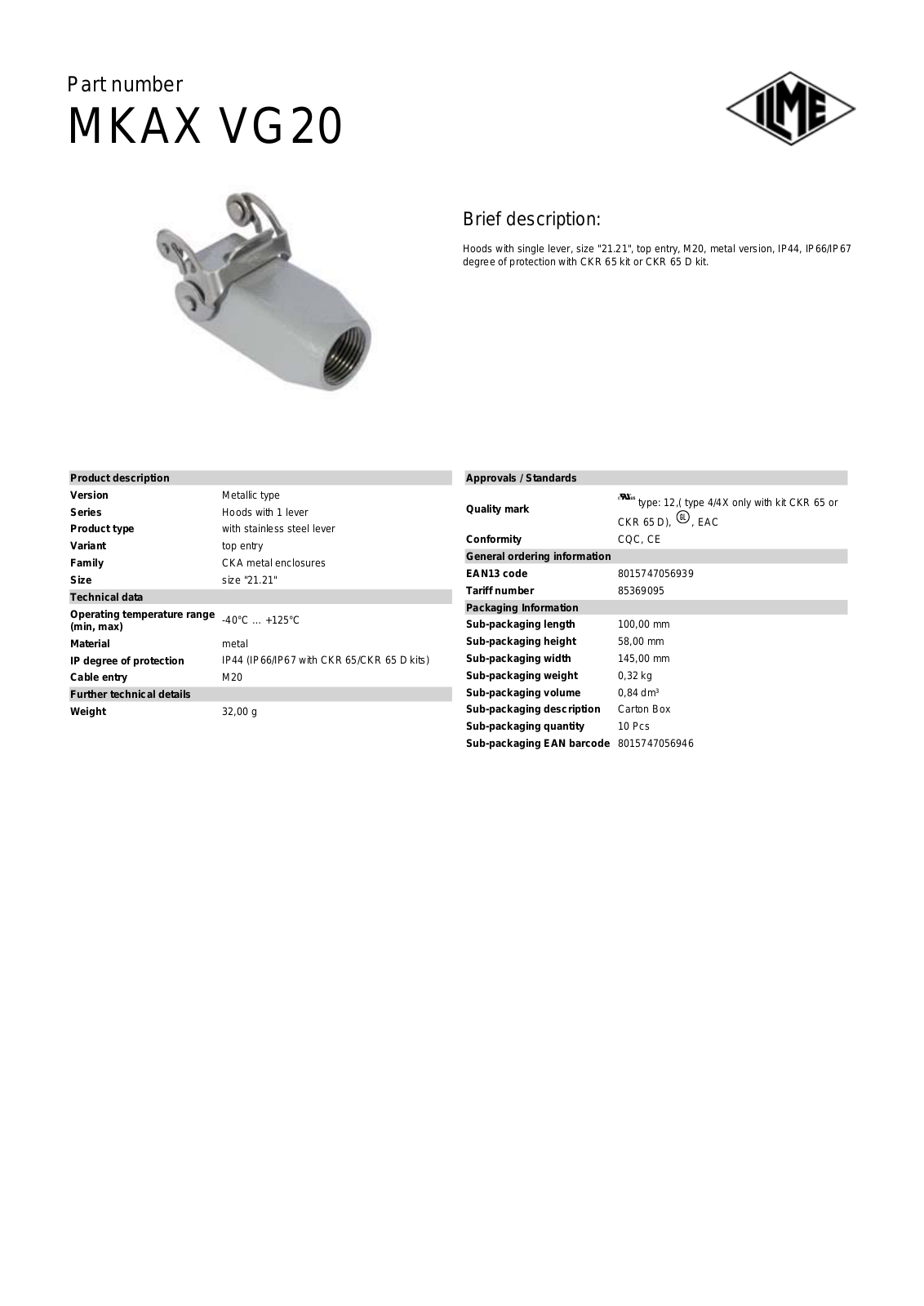 ILME MKAX-VG20 Data Sheet