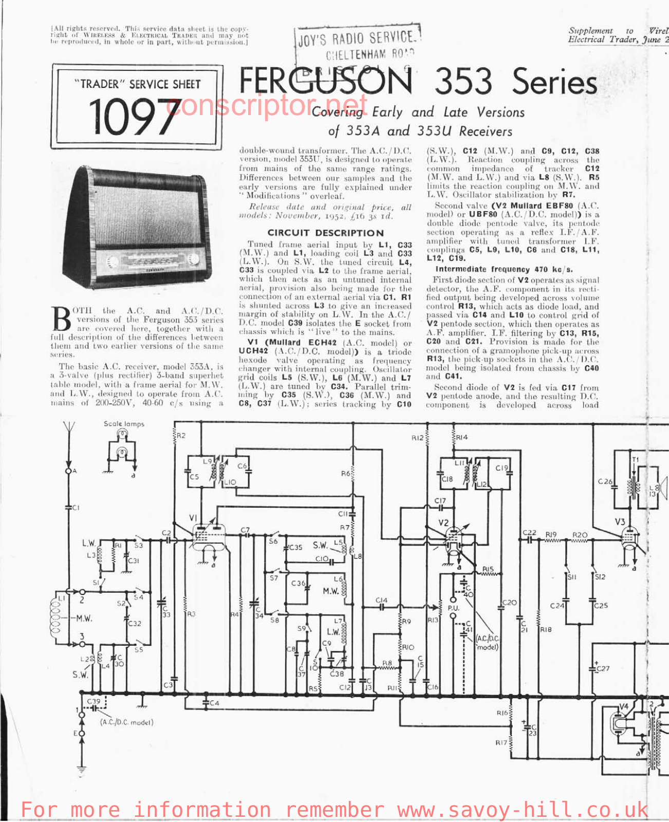 Ferguson 353A, 353U Service manual