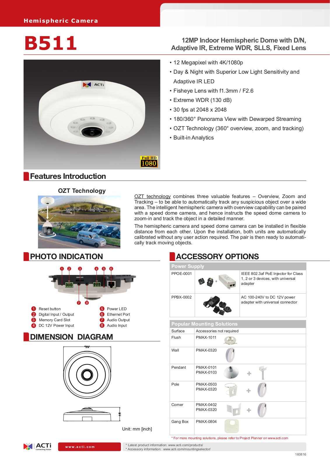 ACTi B511 Specsheet