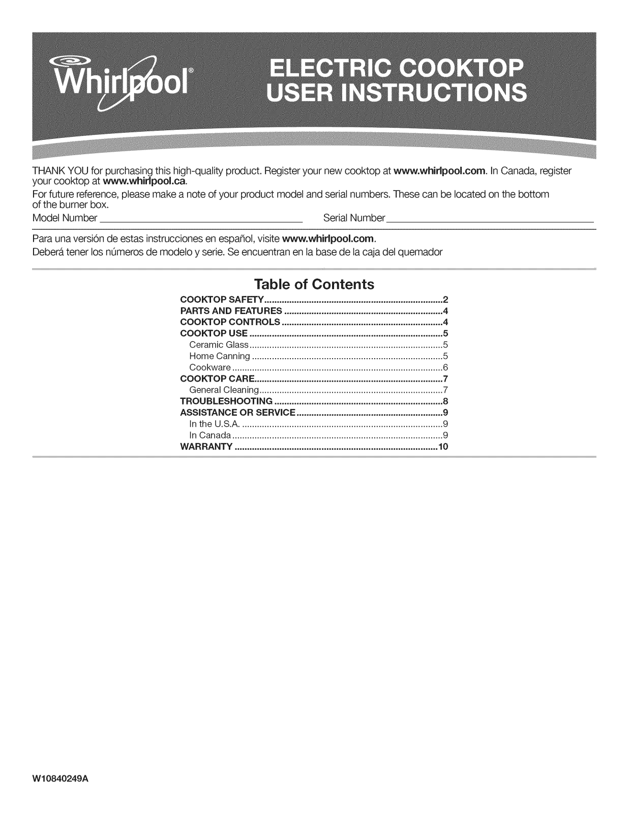 Whirlpool W5CE1522FB01, W5CE1522FB00 Owner’s Manual