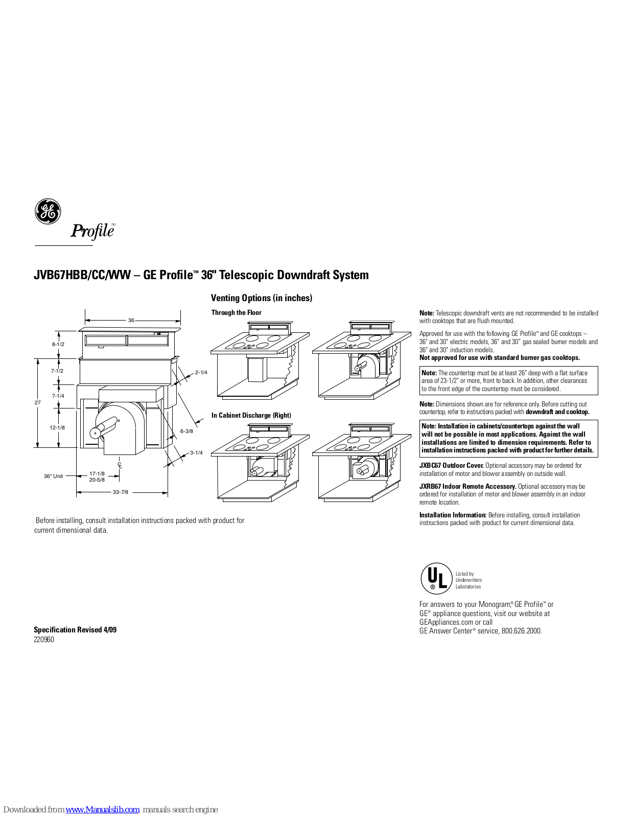 GE Profile JVB67HBB, Profile JVB67HCC, Profile JVB67HWW Features And Benefits