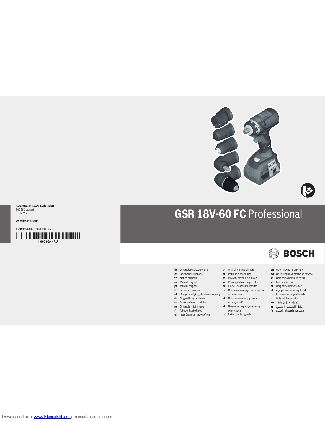 Bosch GSR 18V-60 FC Professional Original Instructions Manual