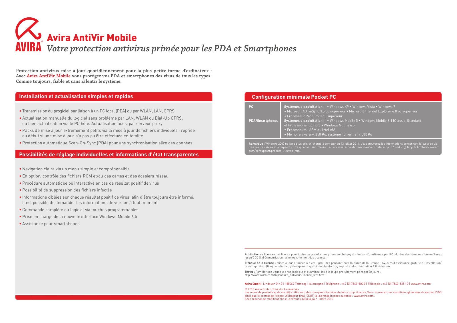 Avira ANTIVIR MOBILE DATASHEET