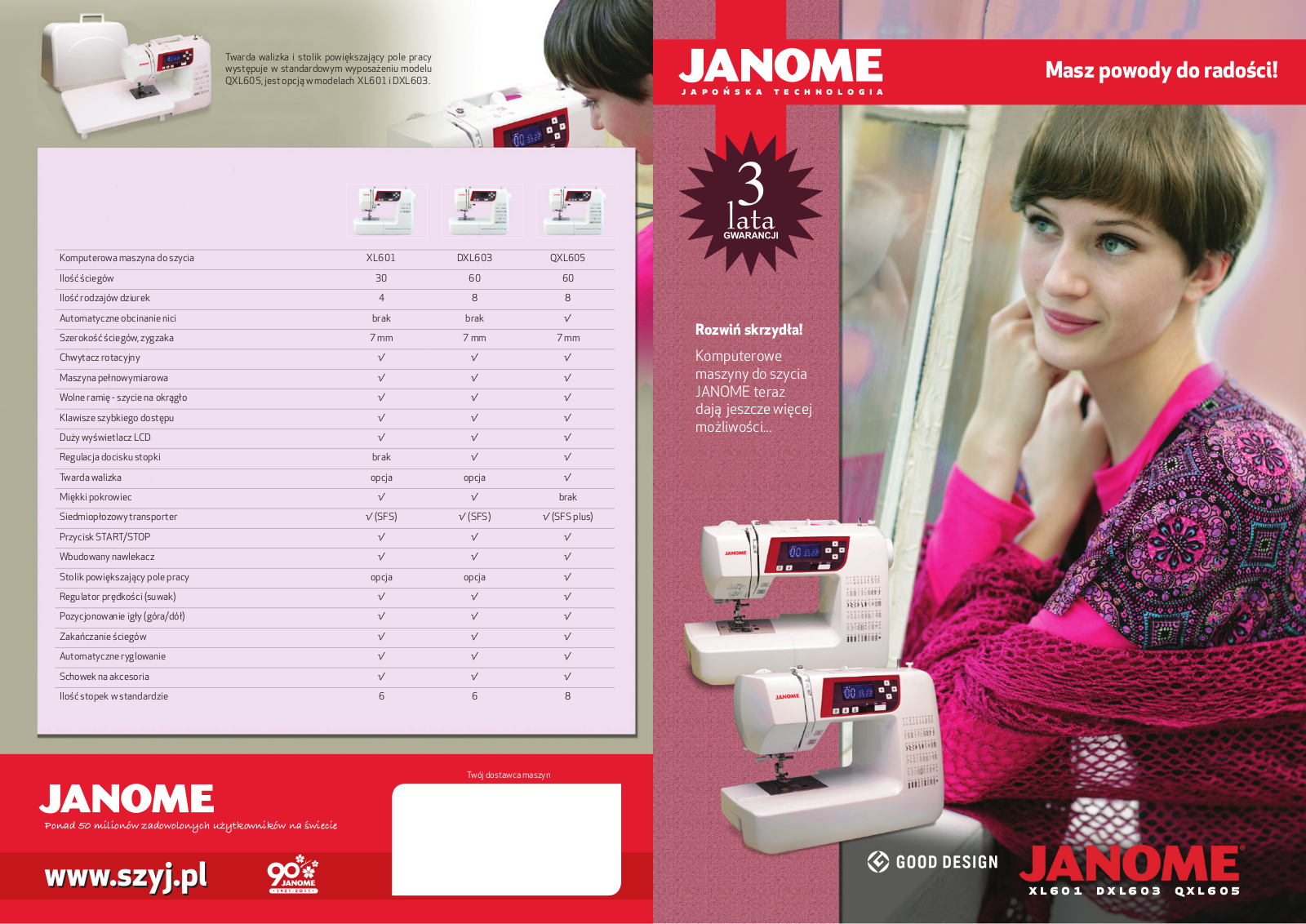 Janome DXL603, XL601, QXL605 DATASHEET