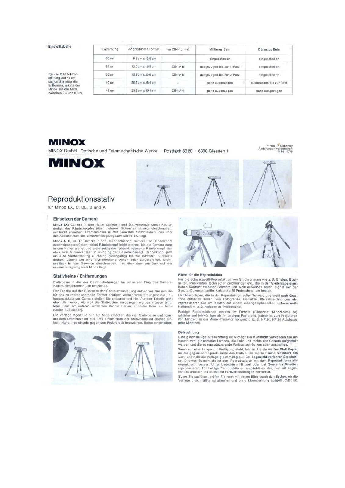 MINOX 8x11 Repro stand User Manual