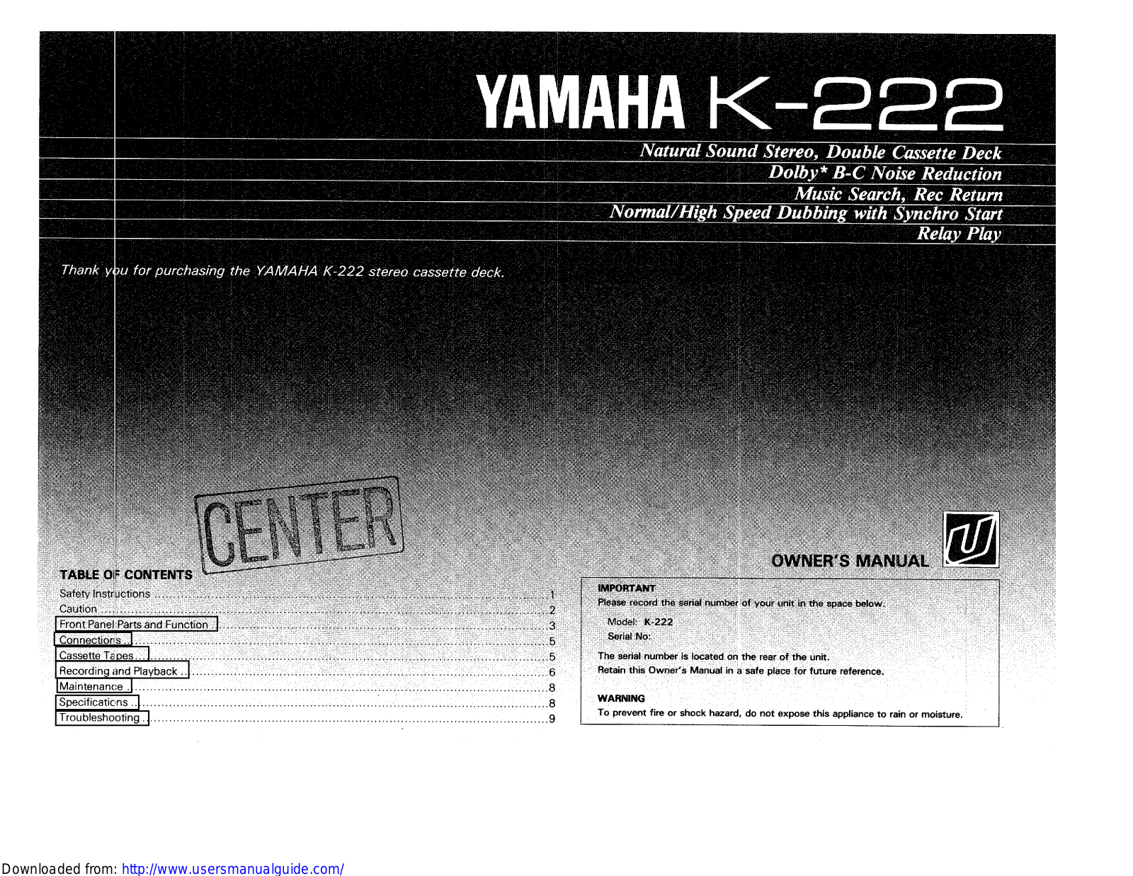 Yamaha Audio K-222 User Manual