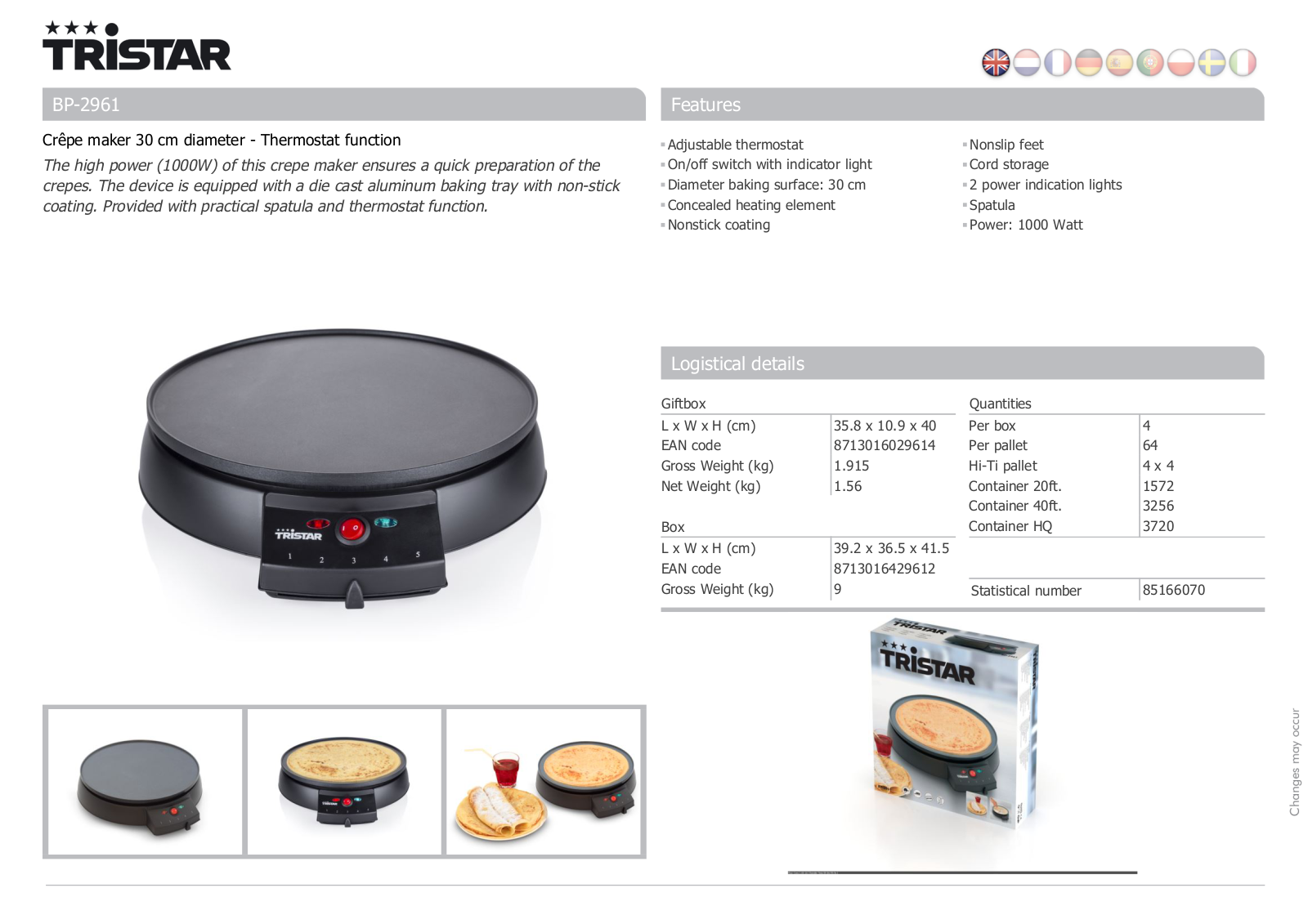 Tristar BP-2961 User Manual