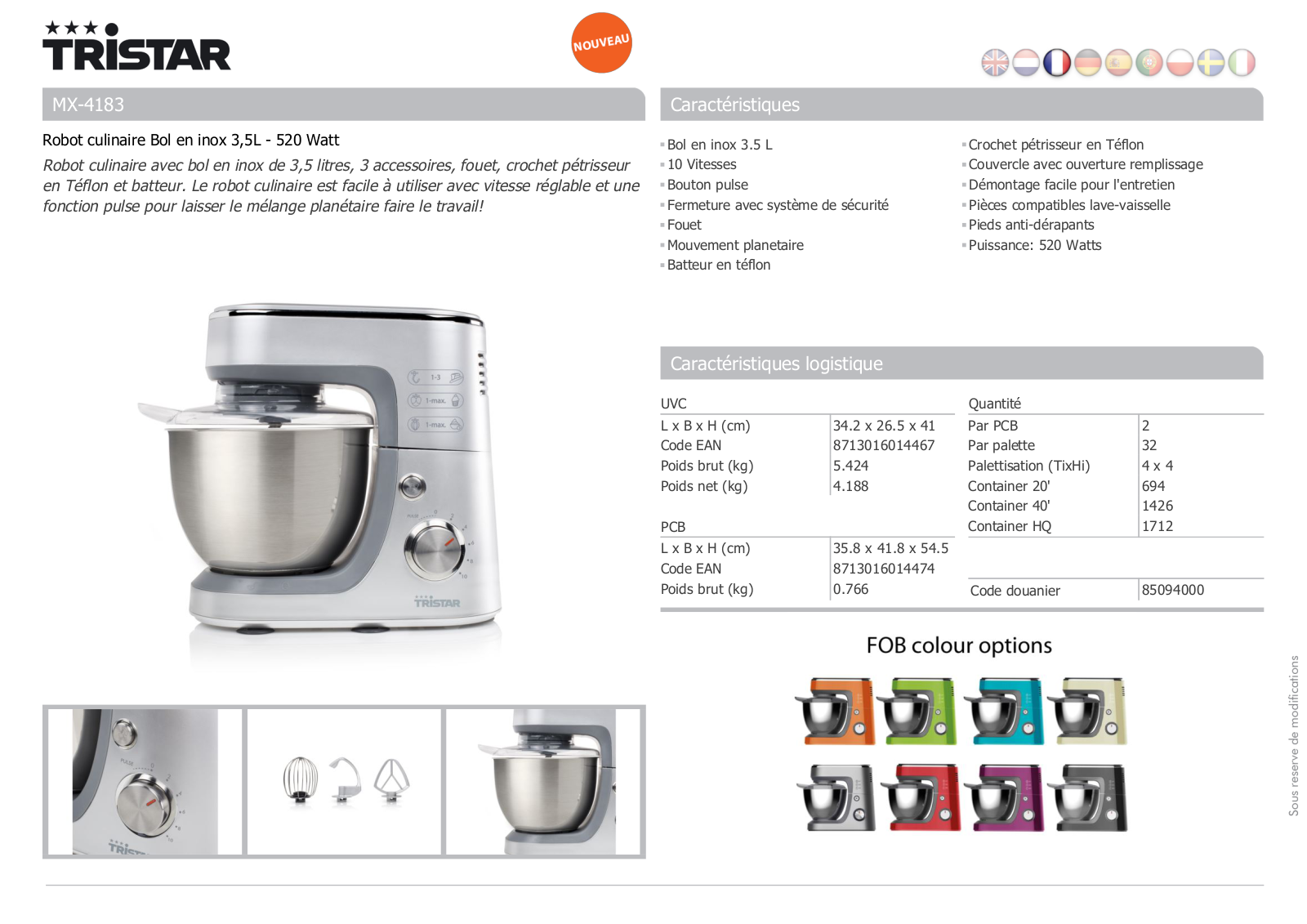 Tristar MX-4183 product sheet