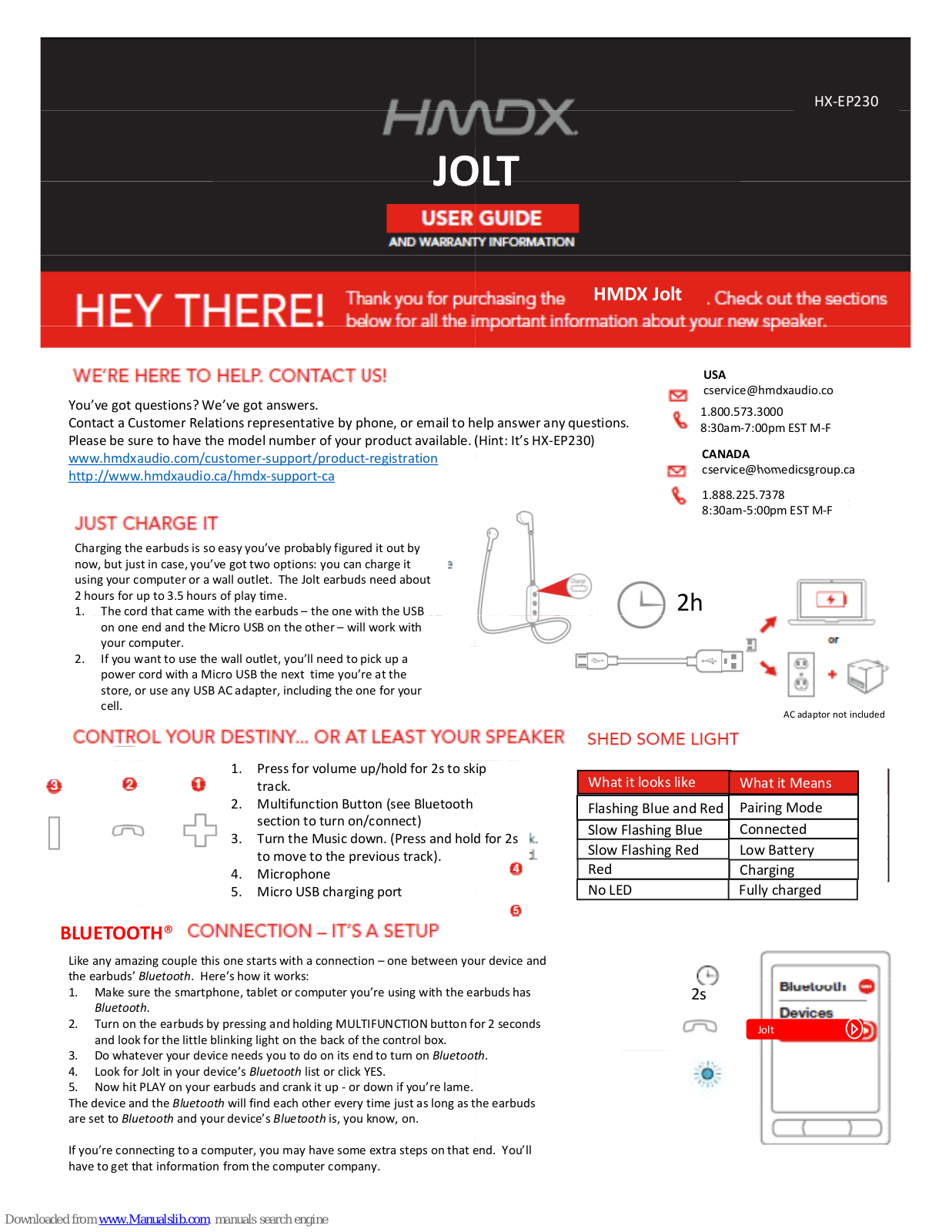 HMDX JOLT User Manual And Warranty Information