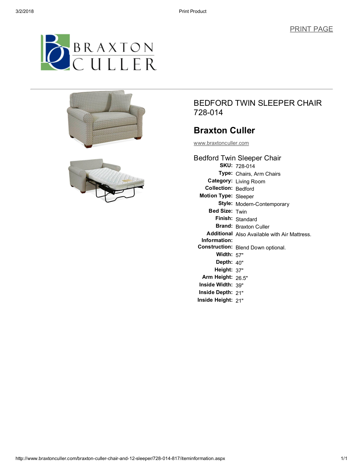 Braxton Culler BXCL1656 Specifications - ManualMachine.com