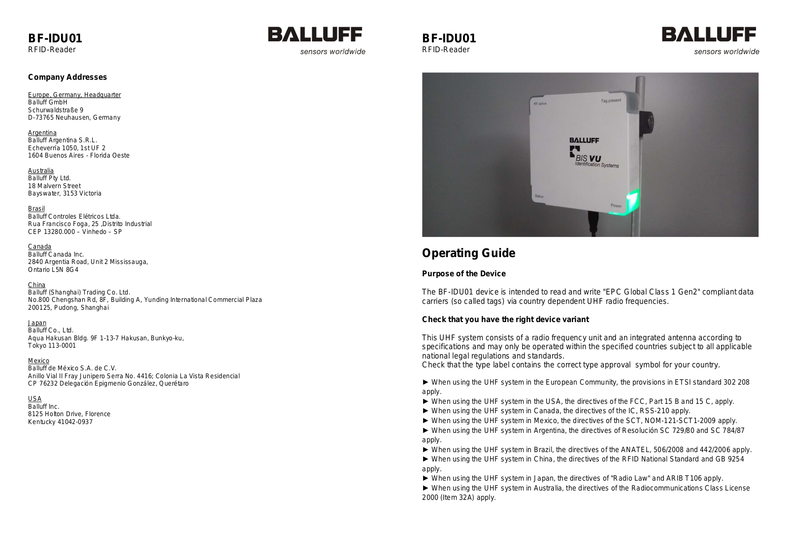 Balluff BFIDU01 Users Manual