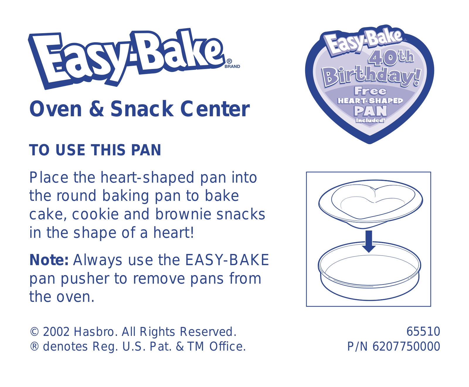 HASBRO Easy Bake Oven 40th Anniv Heart Shaped Pan How to User Manual