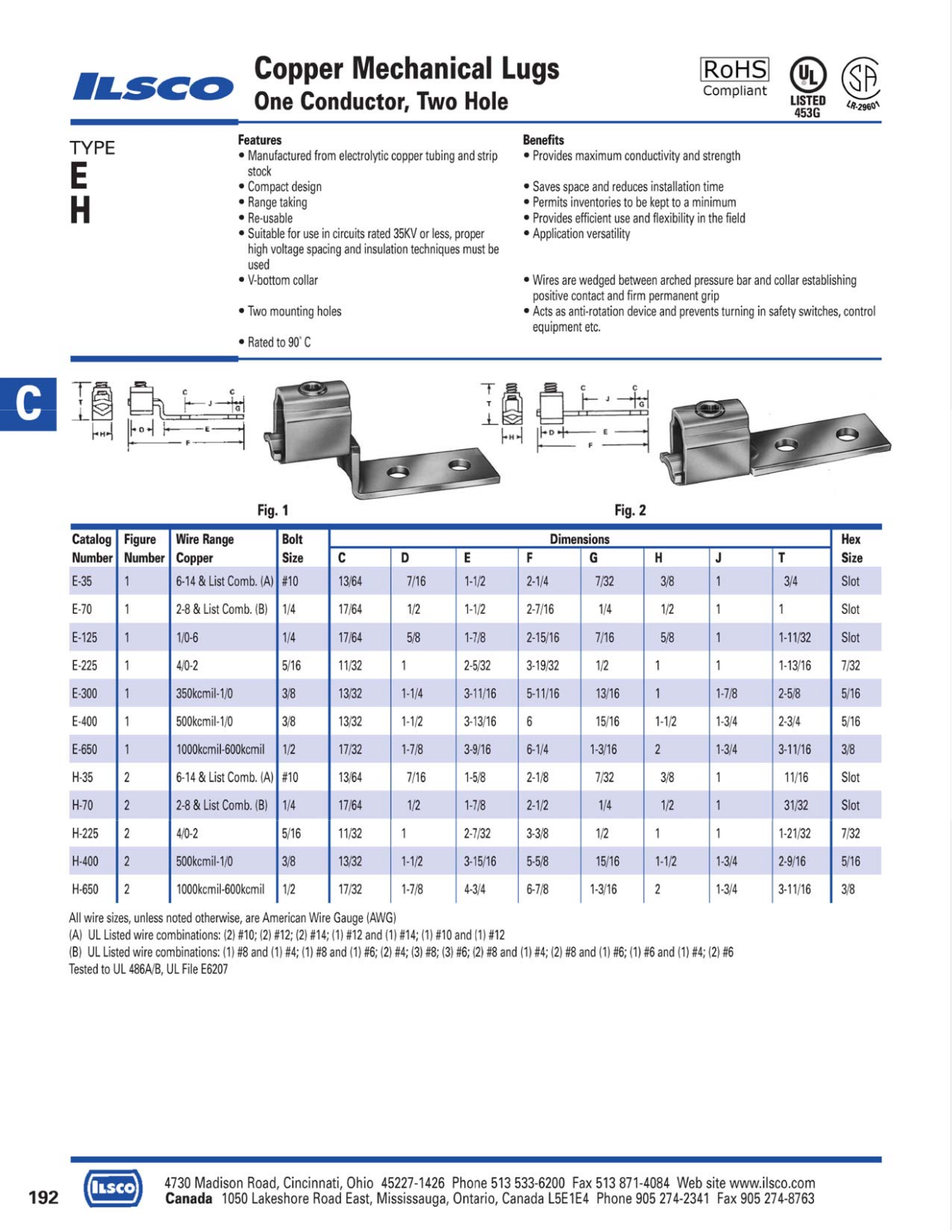 Ilsco Cooper Mechanical Lugs Catalog Page