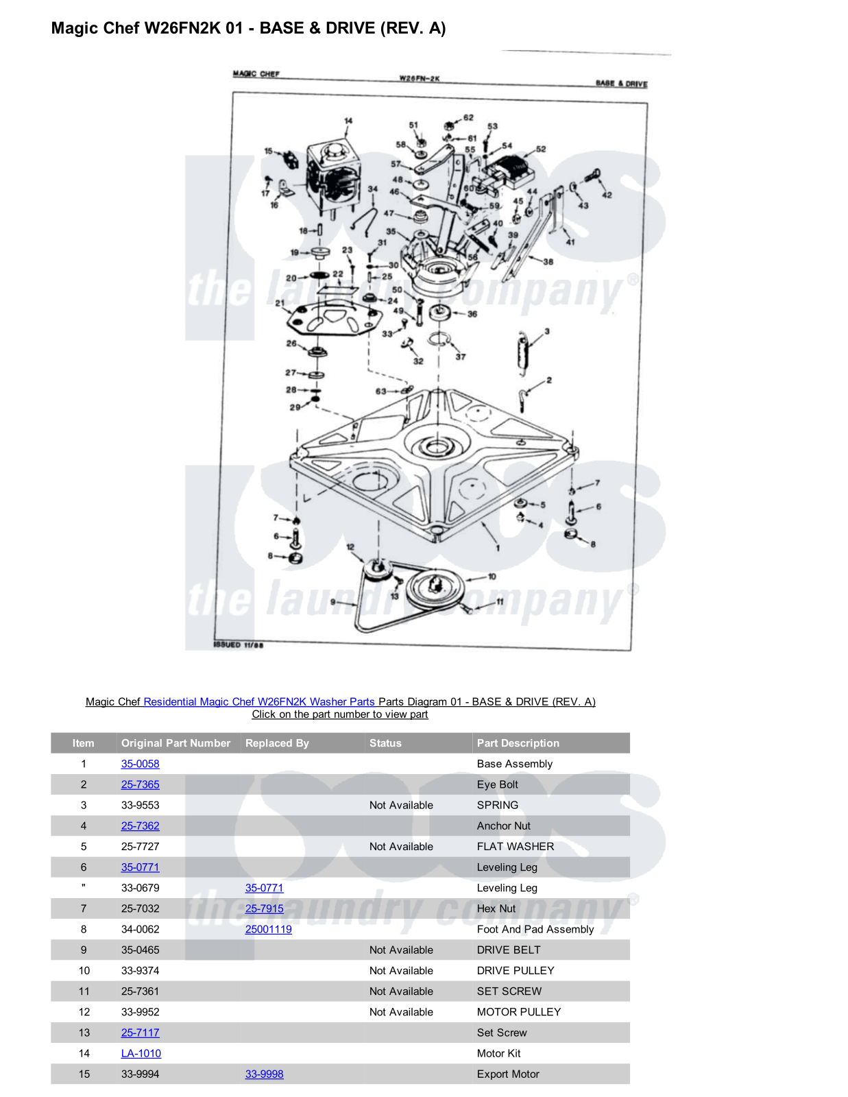 Magic Chef W26FN2K Parts Diagram