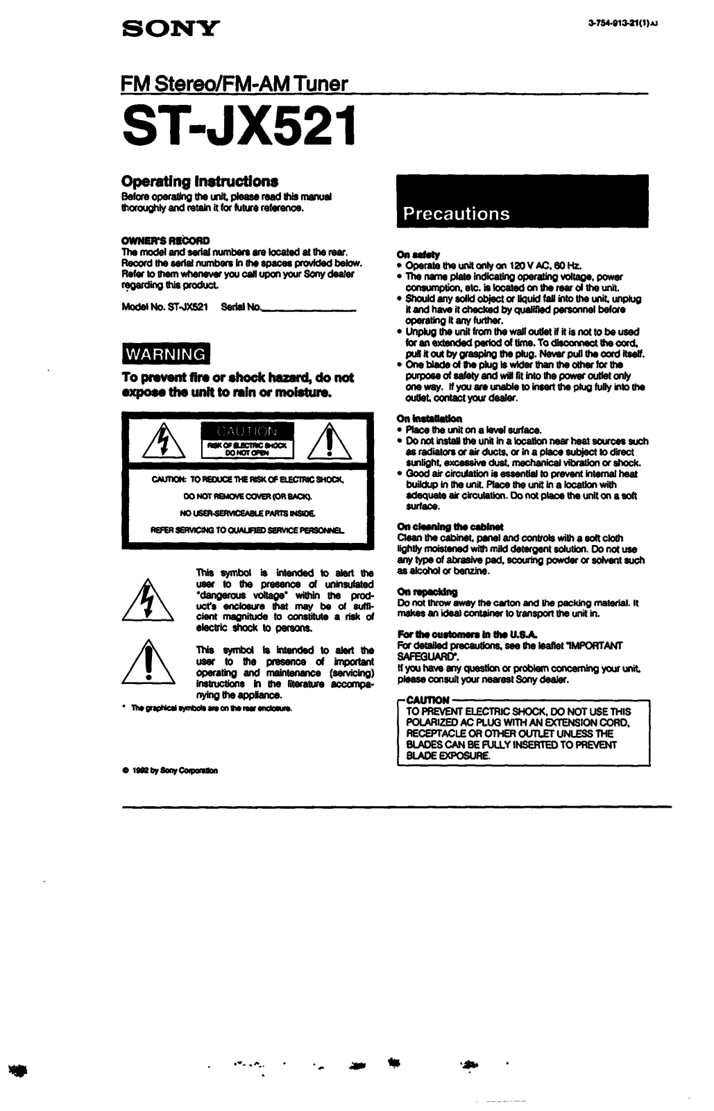 Sony ST-JX521 User Manual
