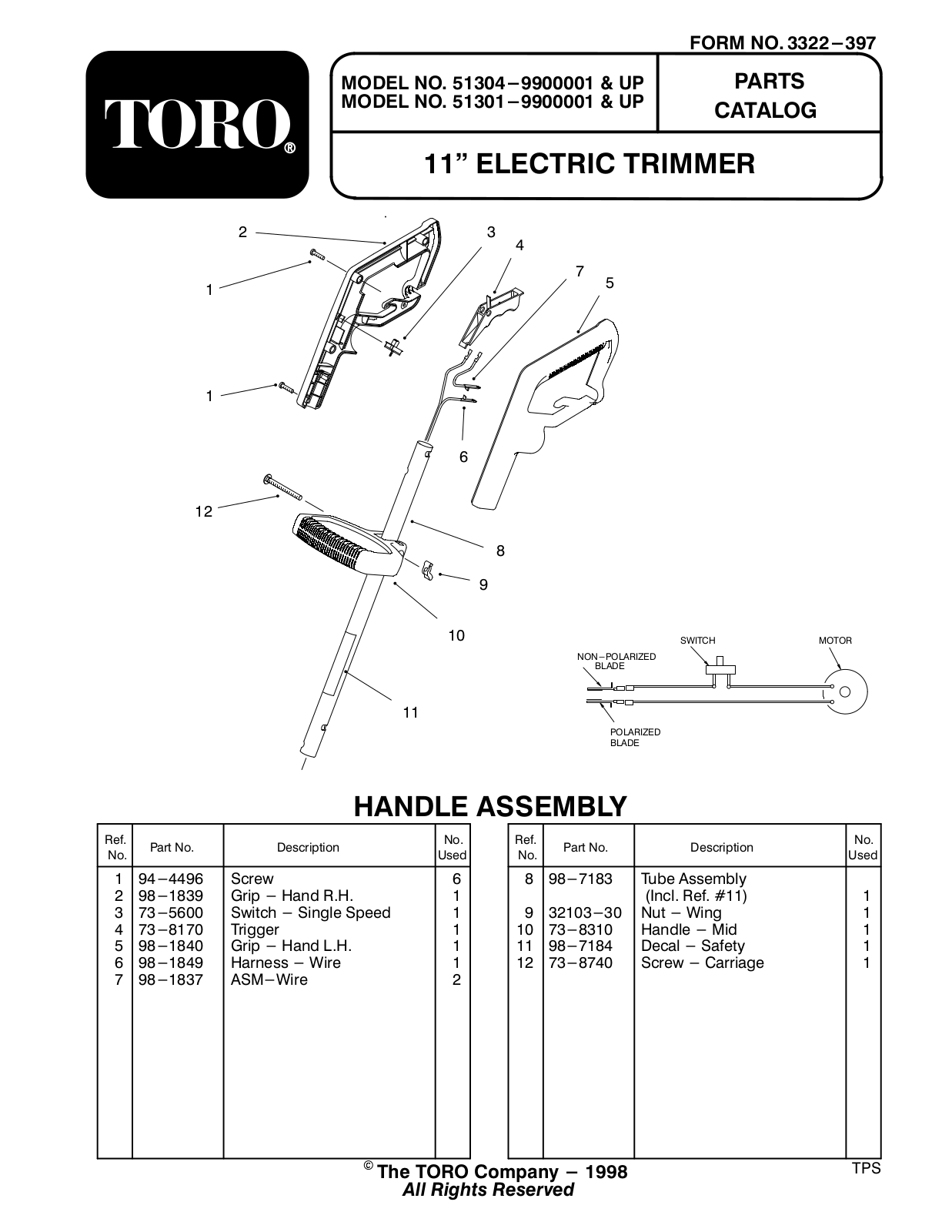 Toro 51301, 51301P, 51304 Parts Catalogue