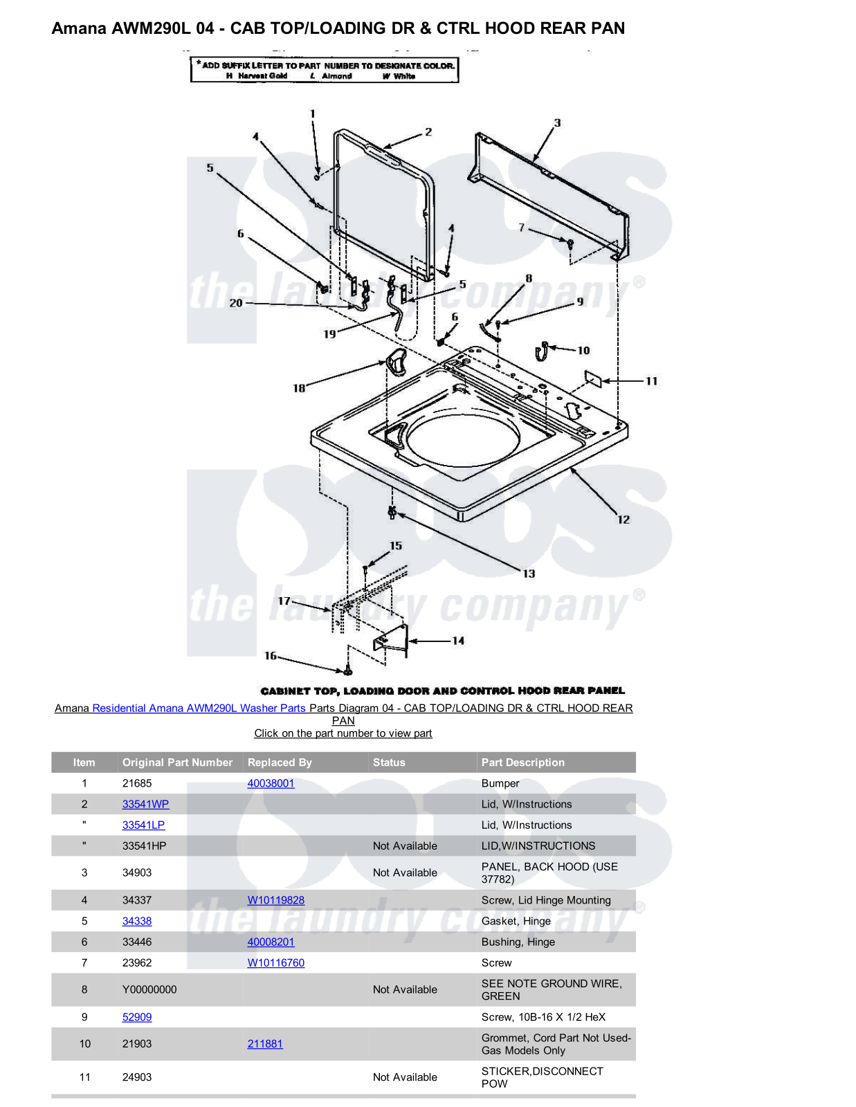 Amana AWM290L Parts Diagram