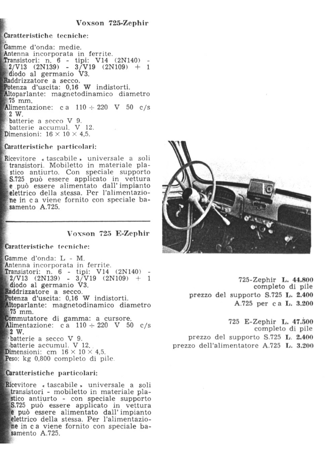 Voxson 725 Specification