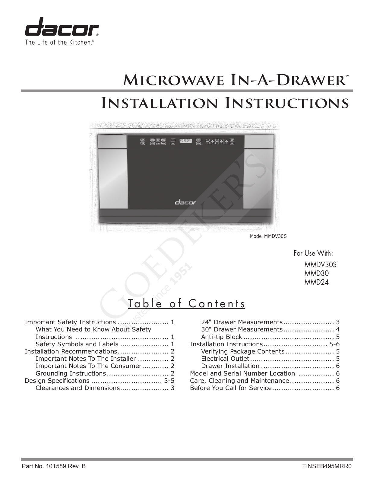 Dacor MMD24, MMD30 User Manual