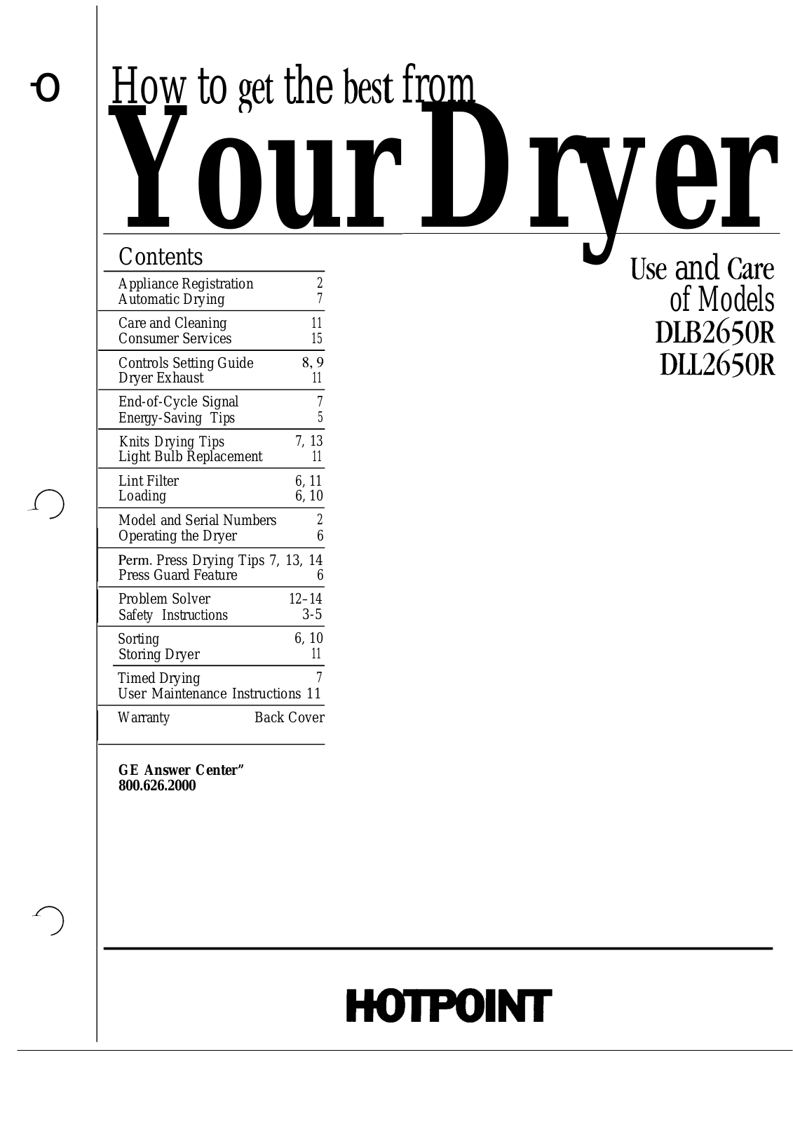 GE DLL2650R, DLB2650R Use and Care Manual