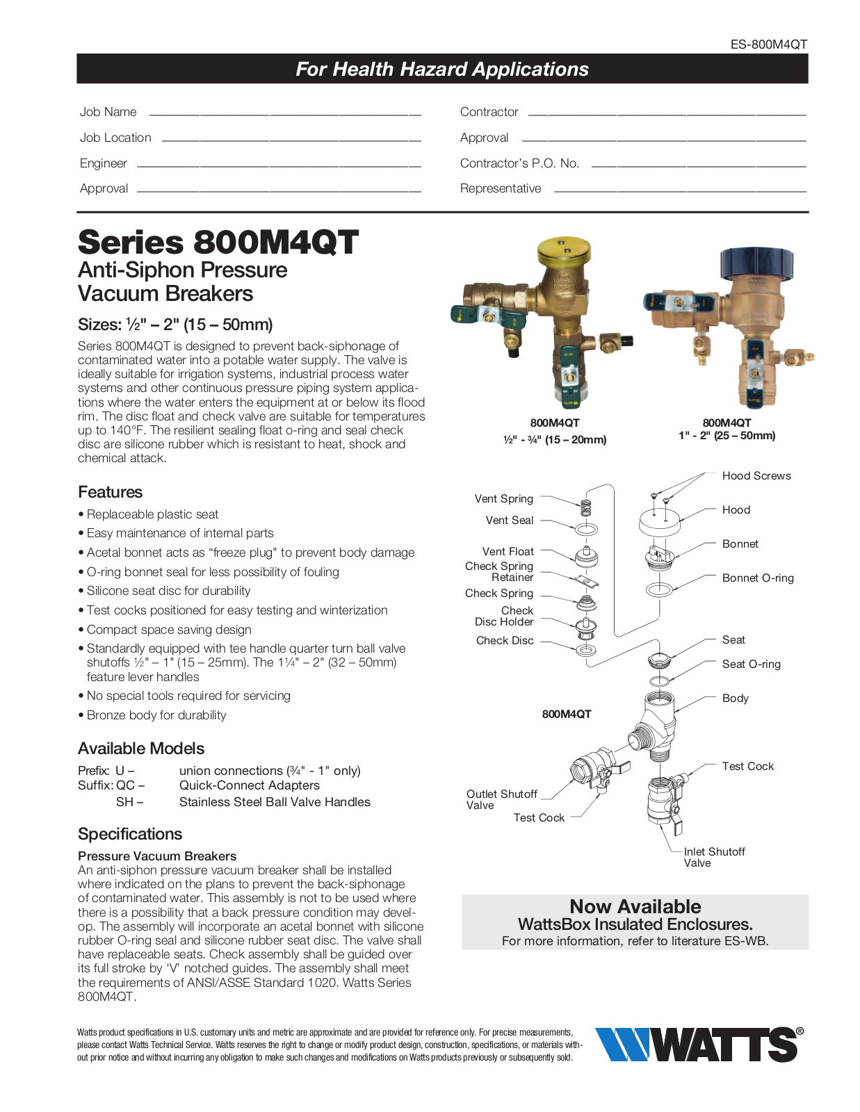 Watts 800M4QT User Manual