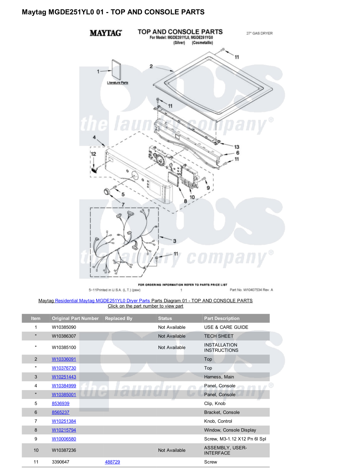 Maytag MGDE251YL0 Parts Diagram