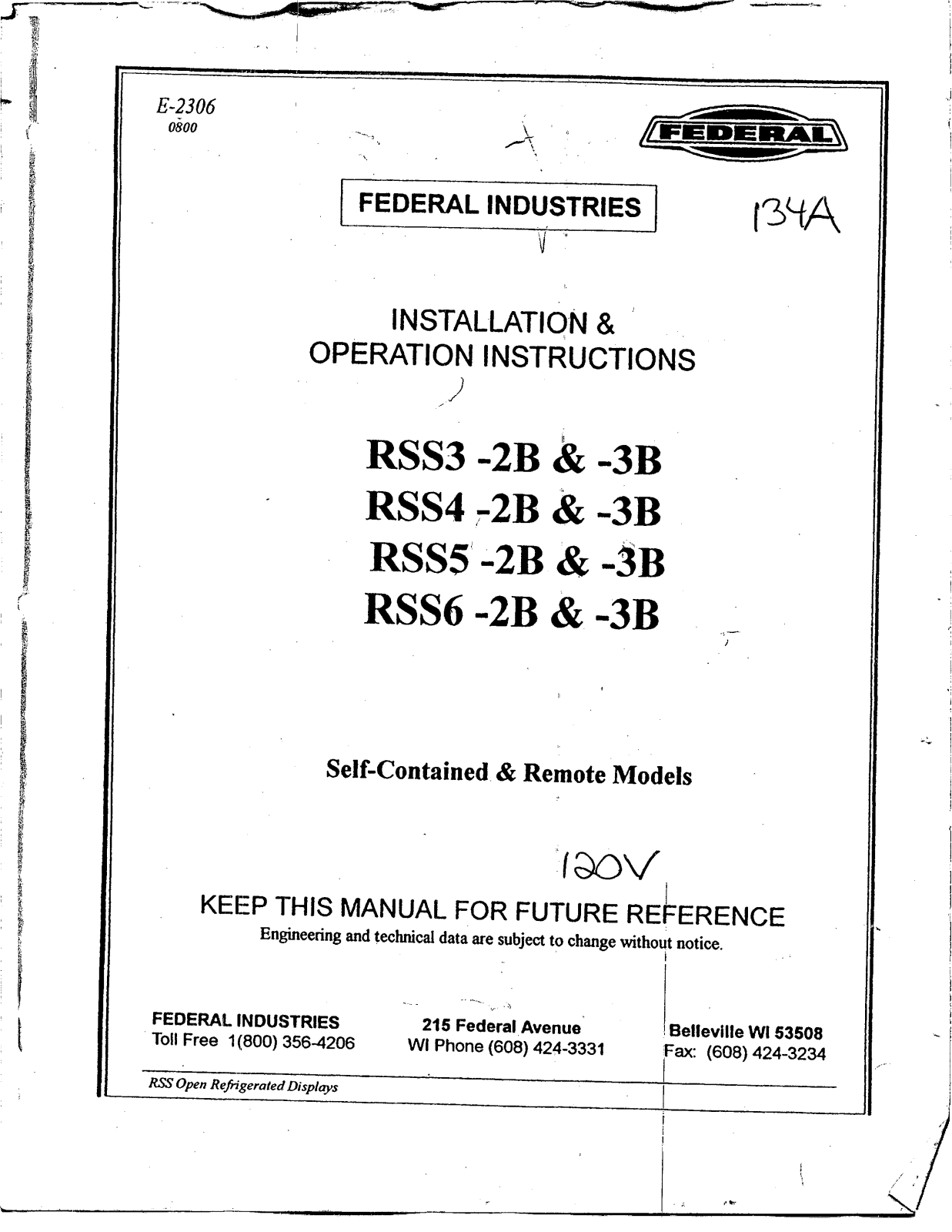 Federal Industries RSS3-2B Installation  Manual