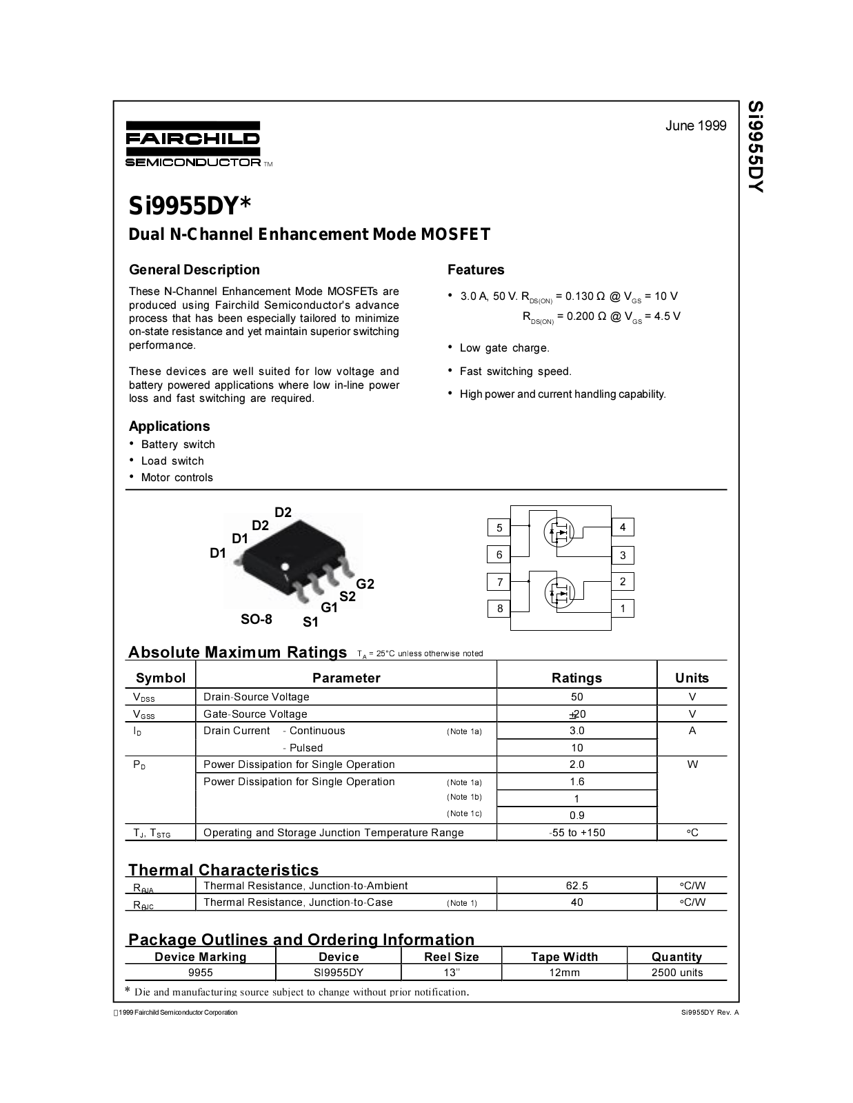 Fairchild Semiconductor SI9955DY Datasheet